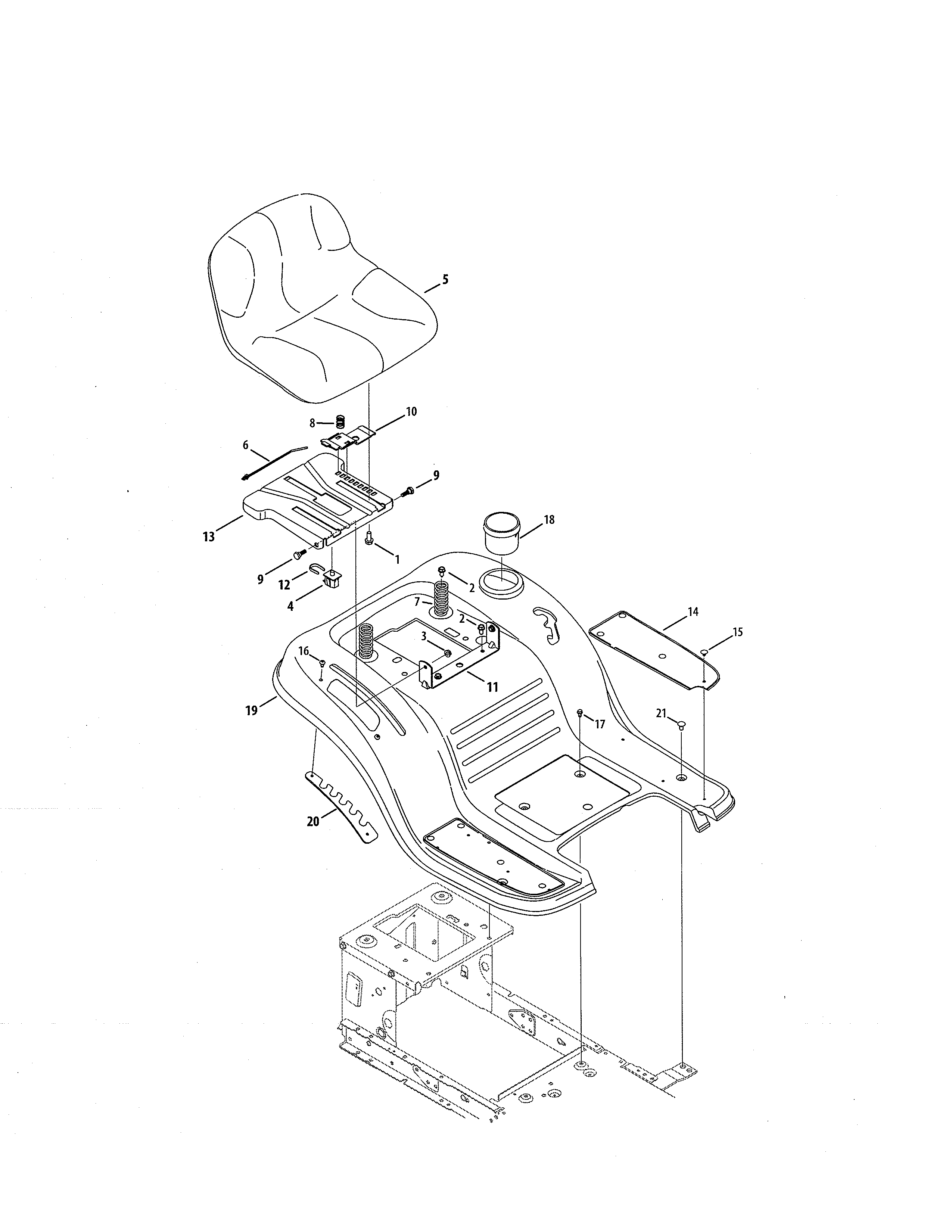 MTD 13BJ78SS099 seat/fender diagram