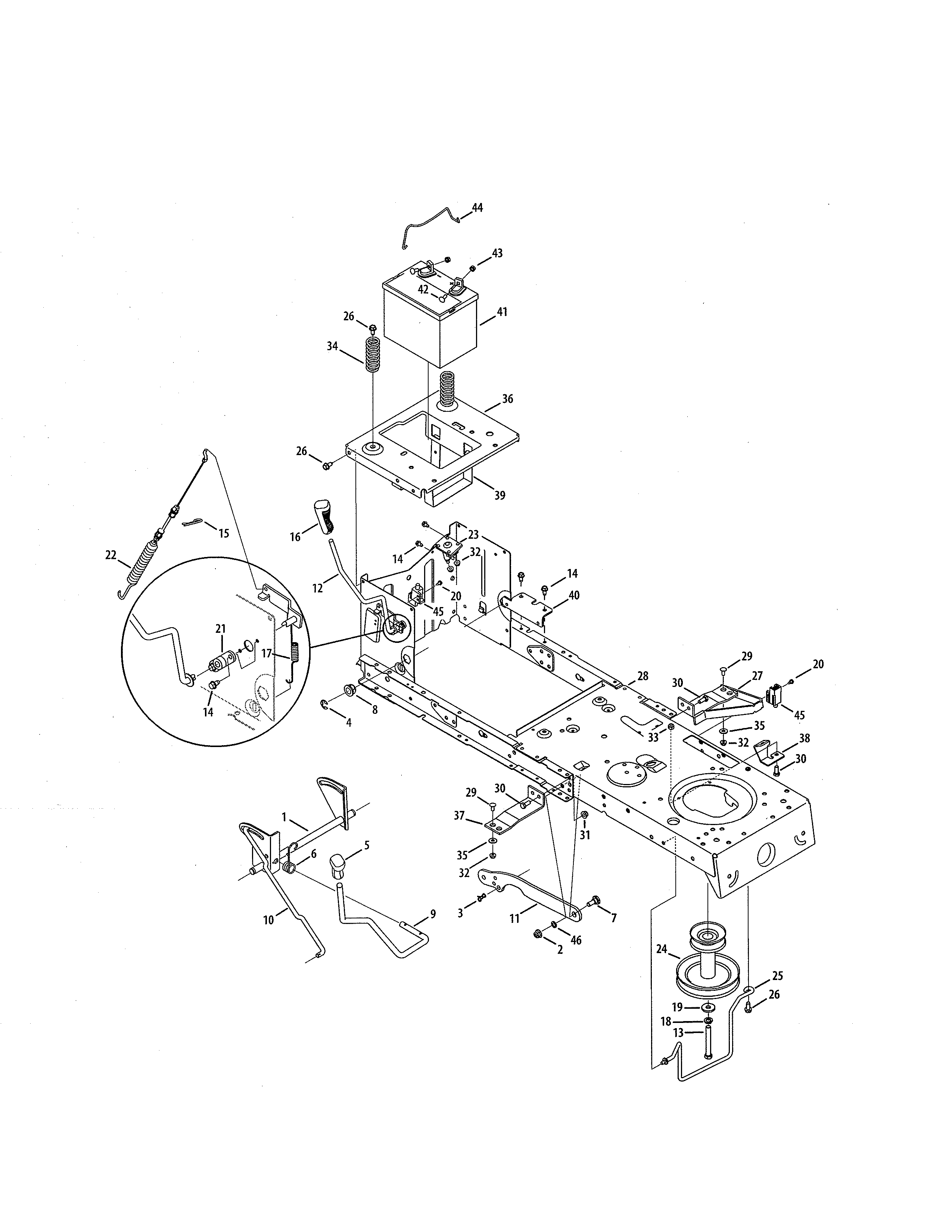 MTD 13BL78ST299 battery/frame diagram