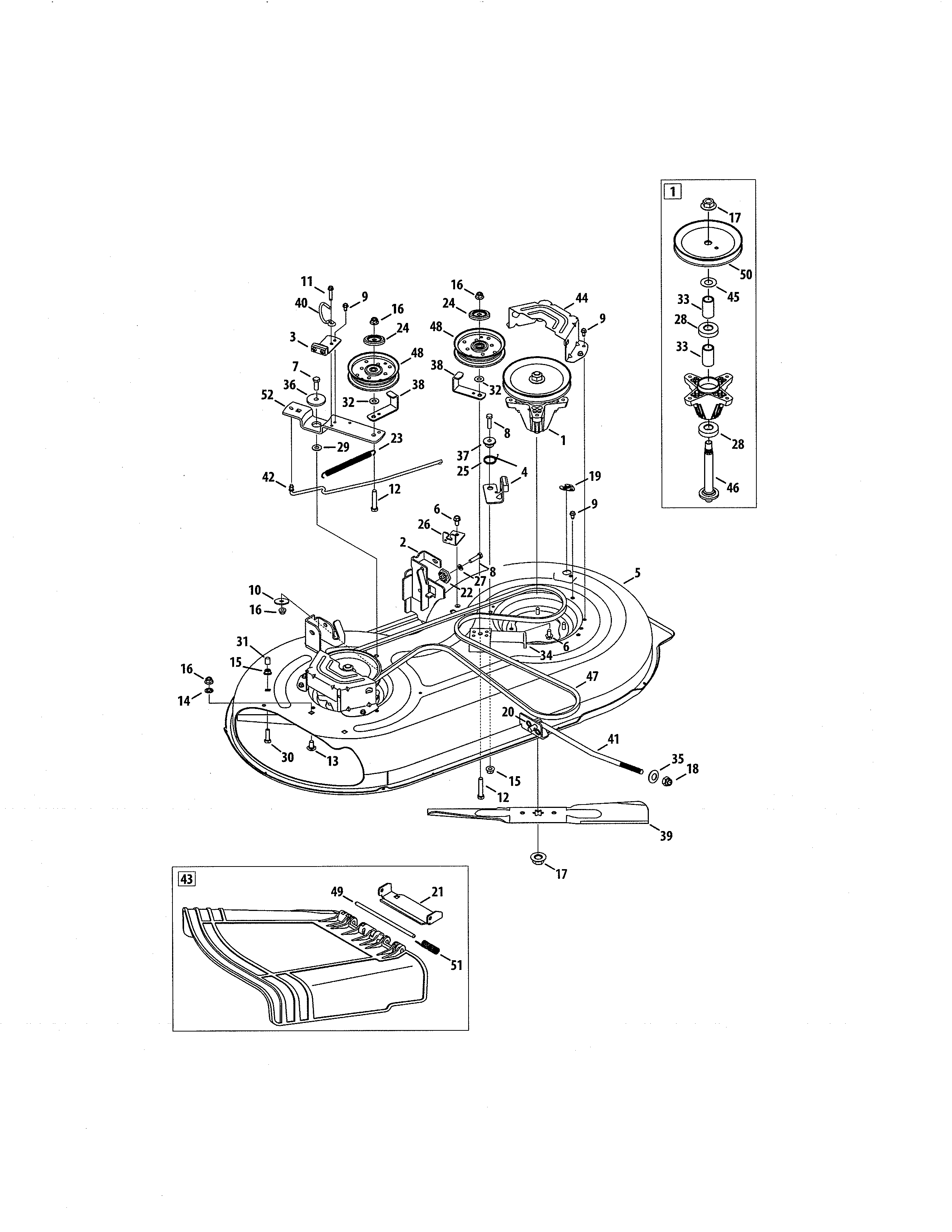 Craftsman 247288870 mower deck/spindle pulley diagram