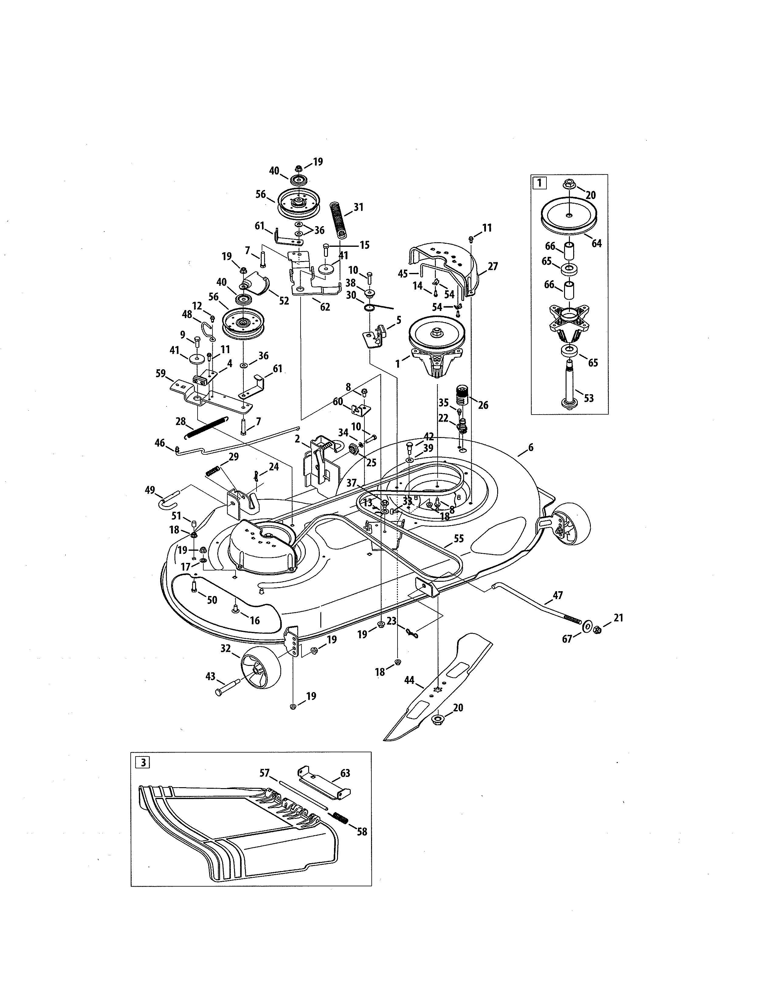 Craftsman 247288890 mower deck/spindle pulley diagram