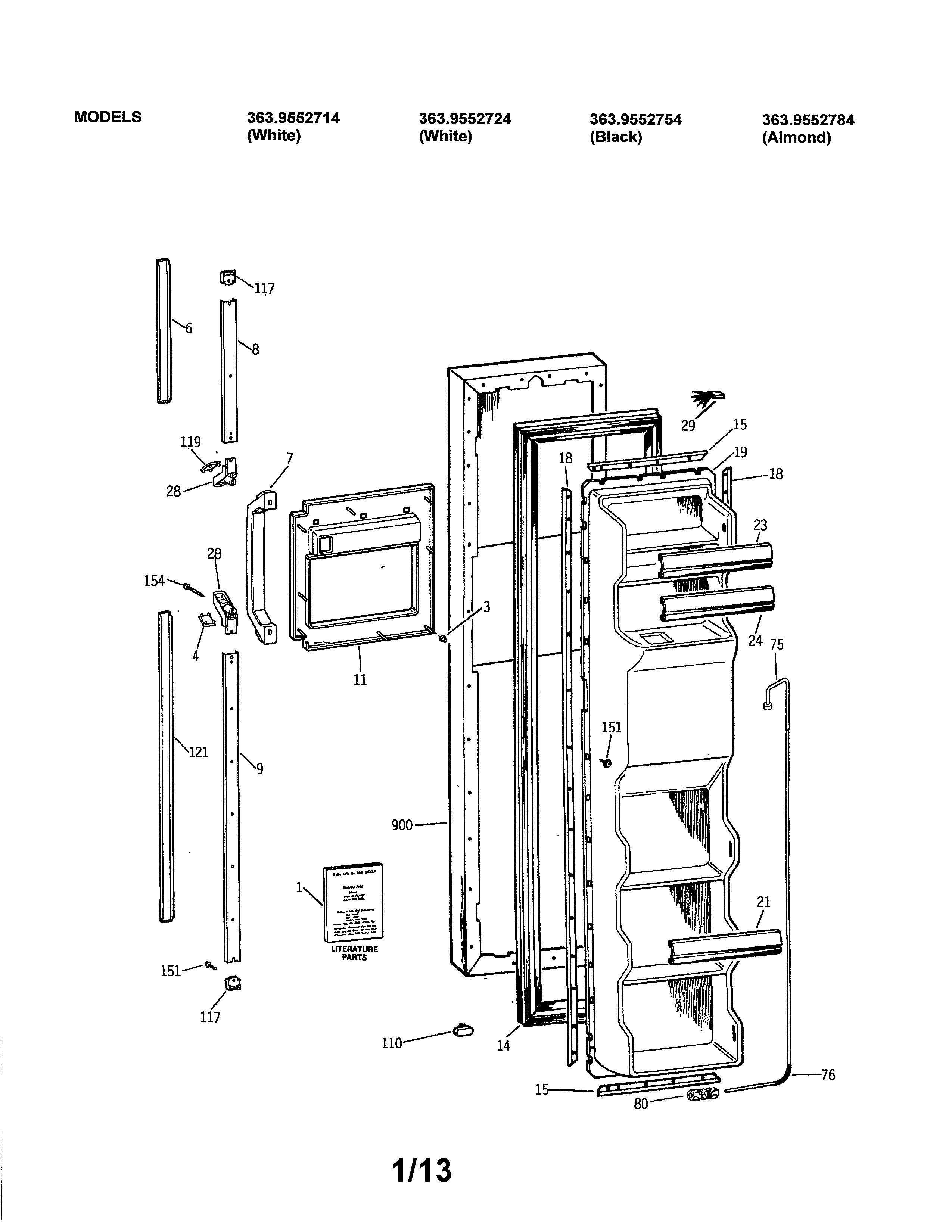 Kenmore 3639552784 freezer door diagram