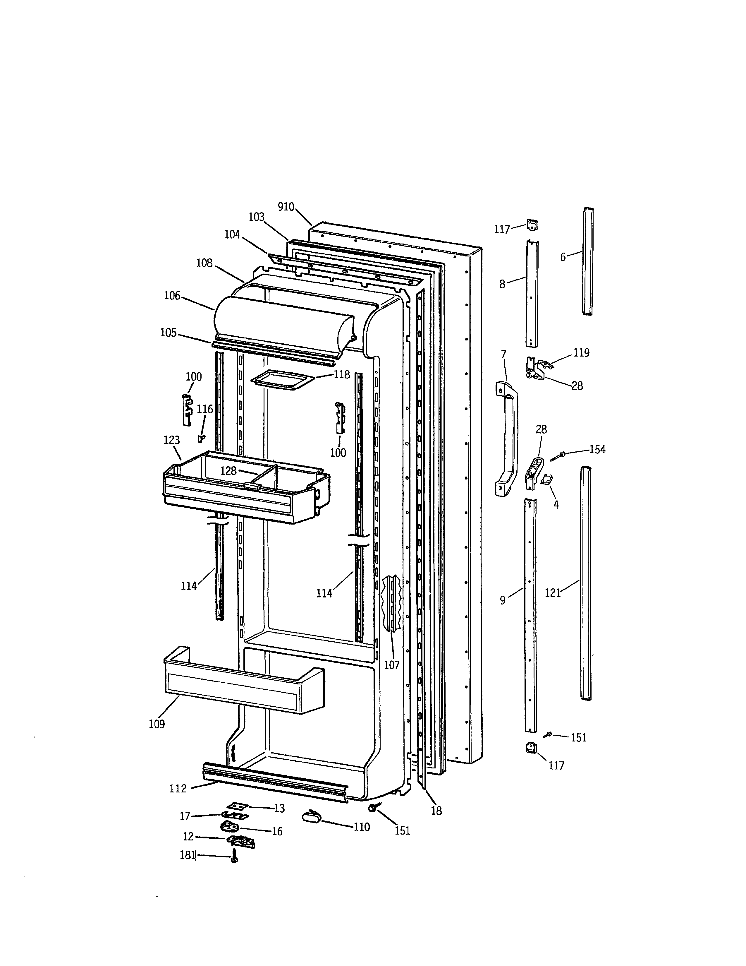 Kenmore 3639552784 fresh food door diagram