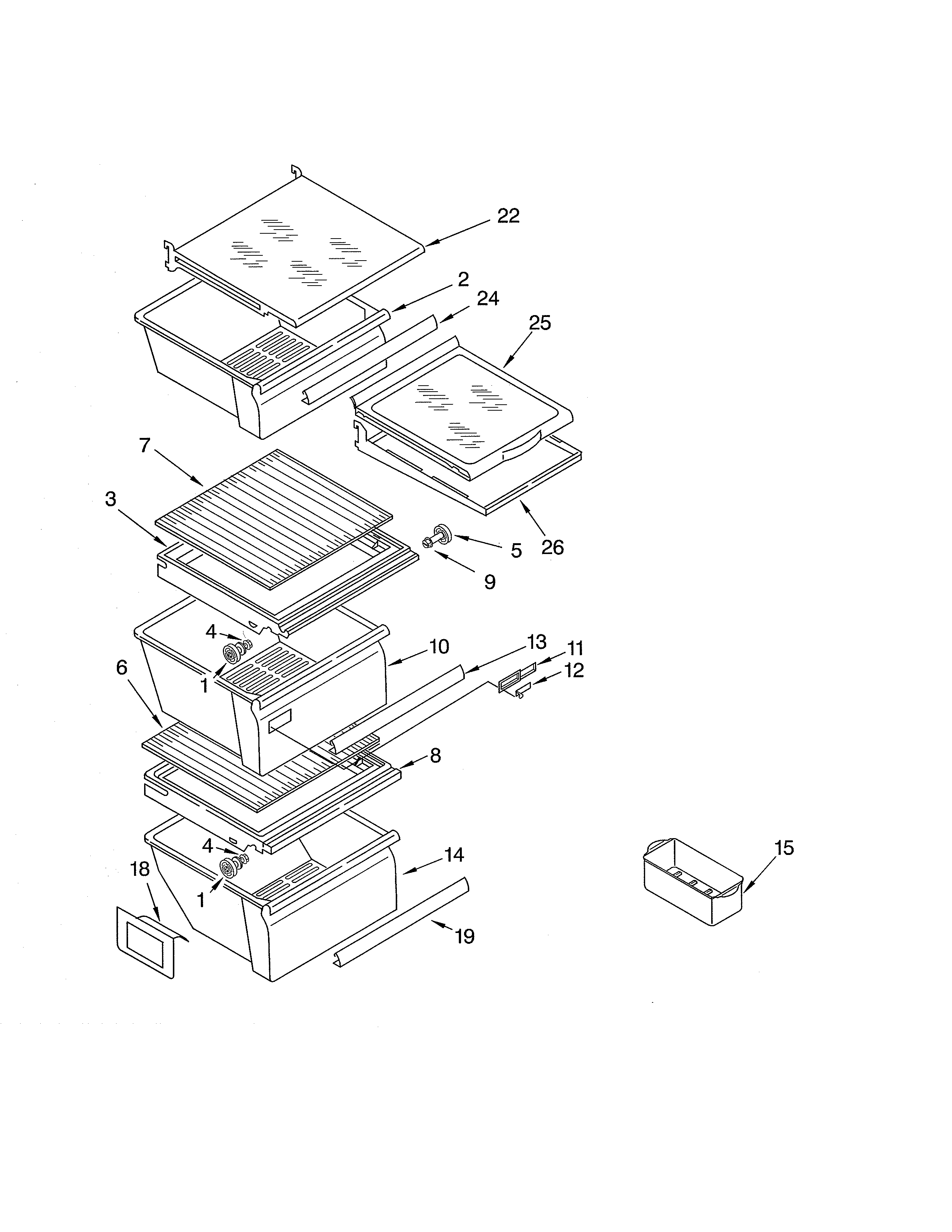 Whirlpool ED5SHEXML10 refrigerator shelf diagram