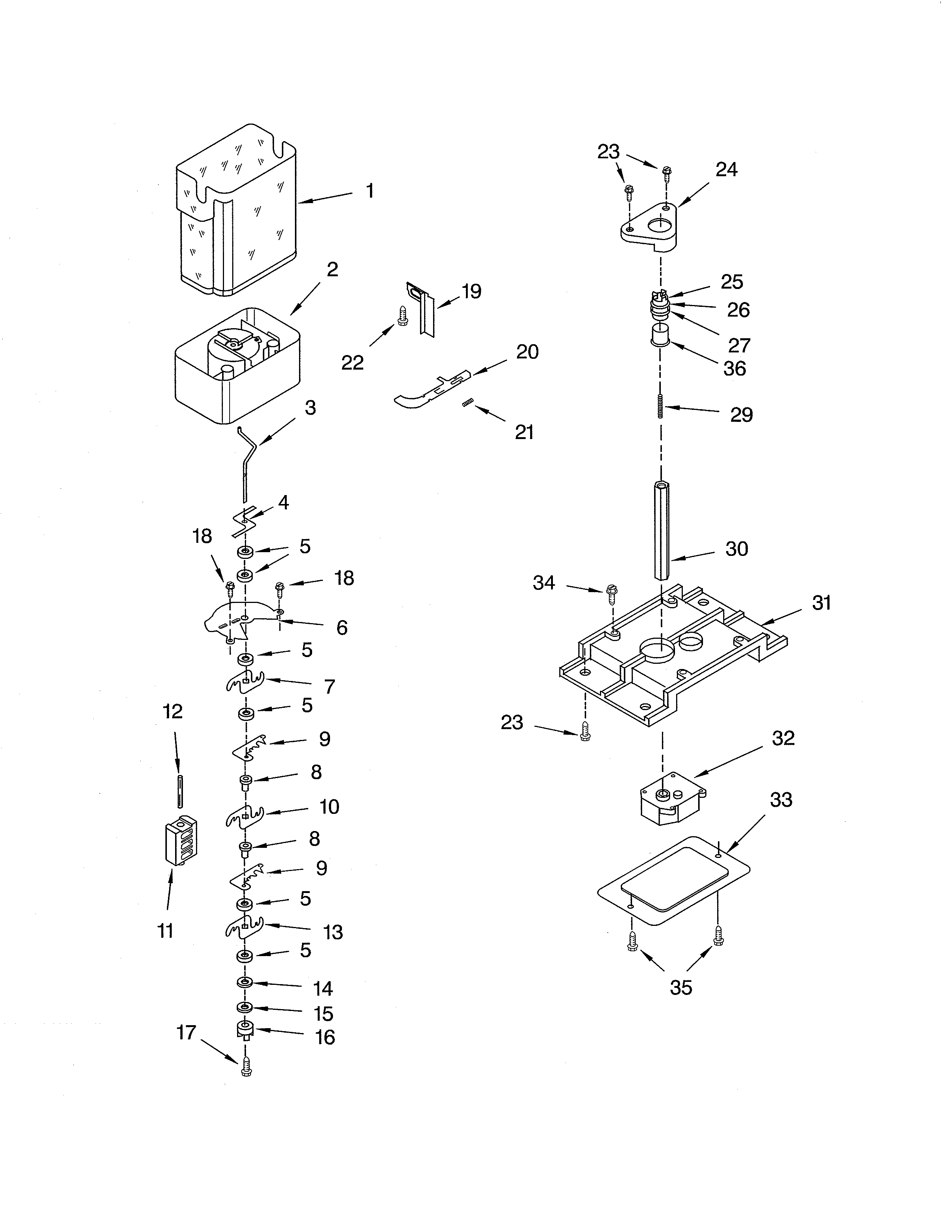 Whirlpool ED5SHEXML10 motor & ice container diagram