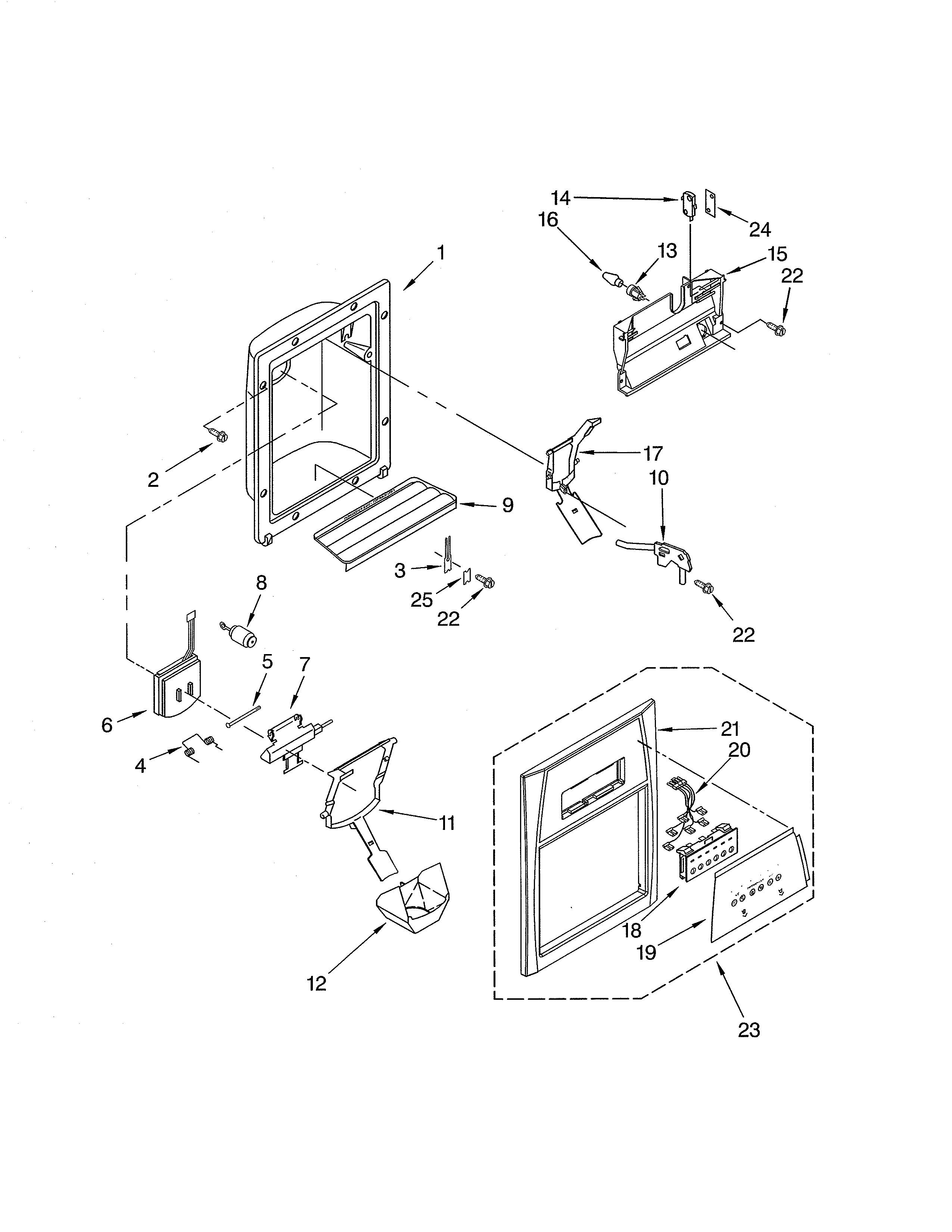 Whirlpool ED5SHEXML10 dispenser front diagram