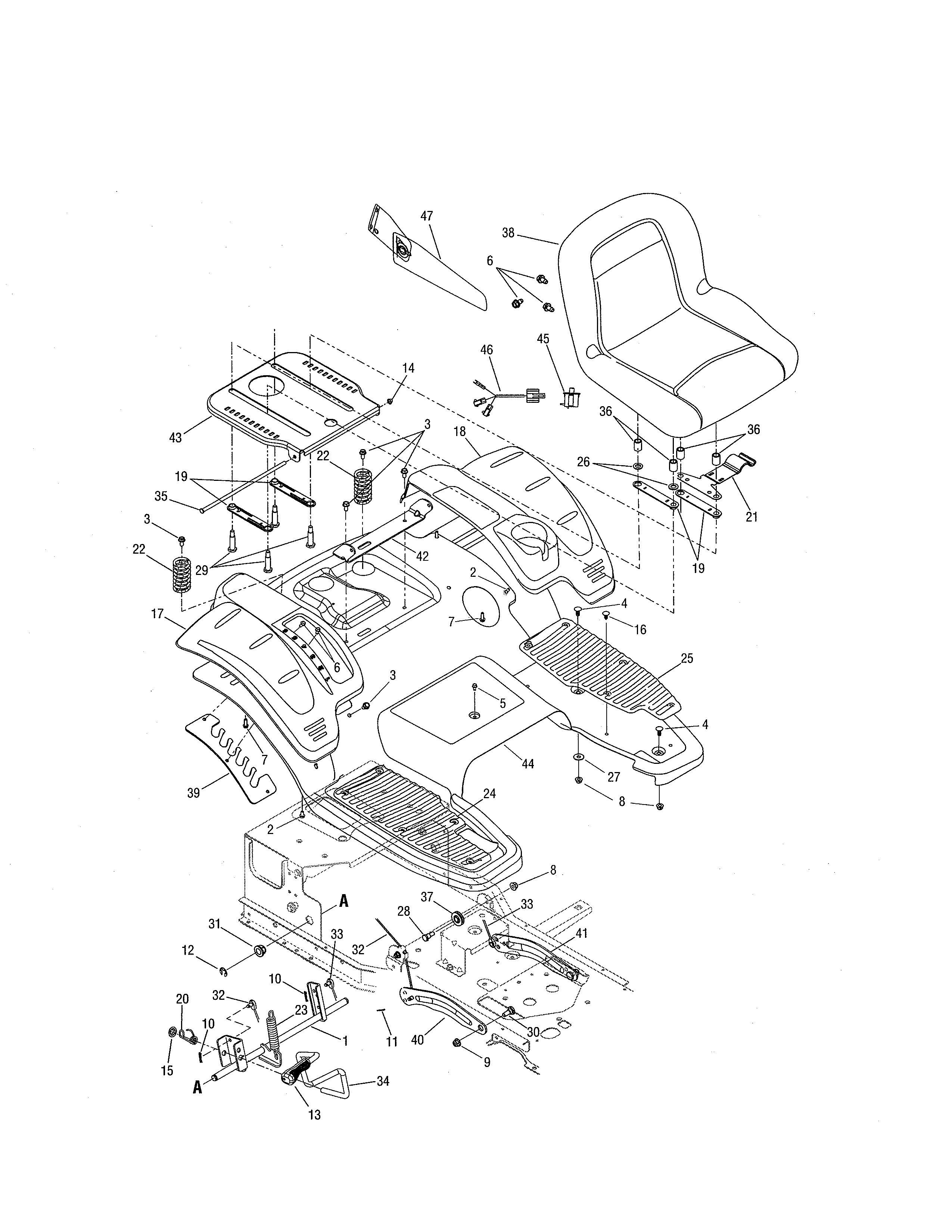 MTD 17AK9TKR099 fender/seat diagram