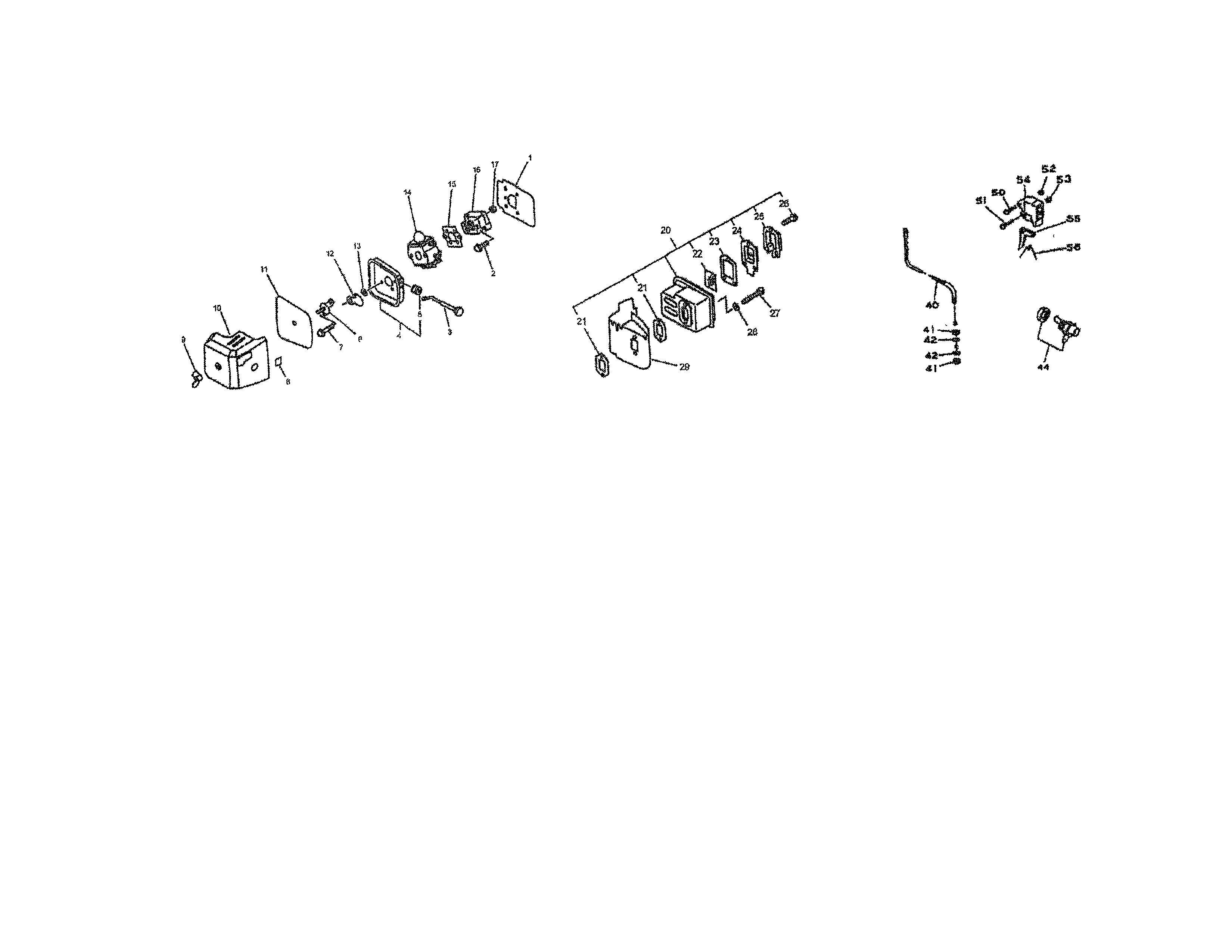Mantis 7222E engine - air cleaner/muffler/throttle diagram