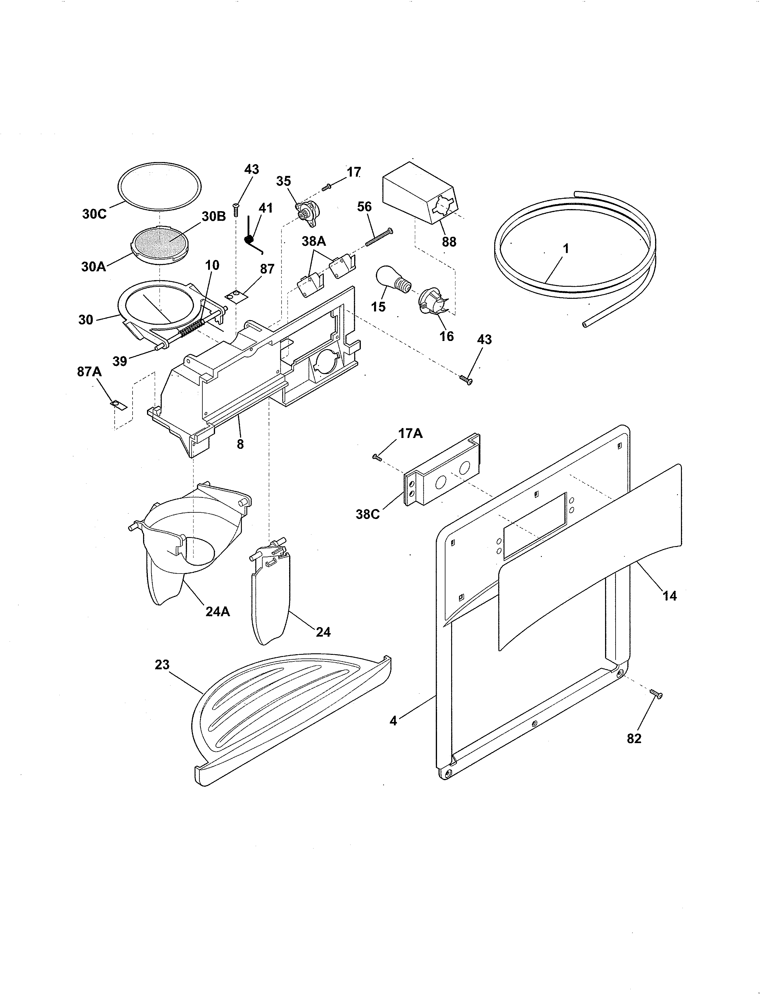 Frigidaire FFHS2611LB7 ice & water dispenser diagram