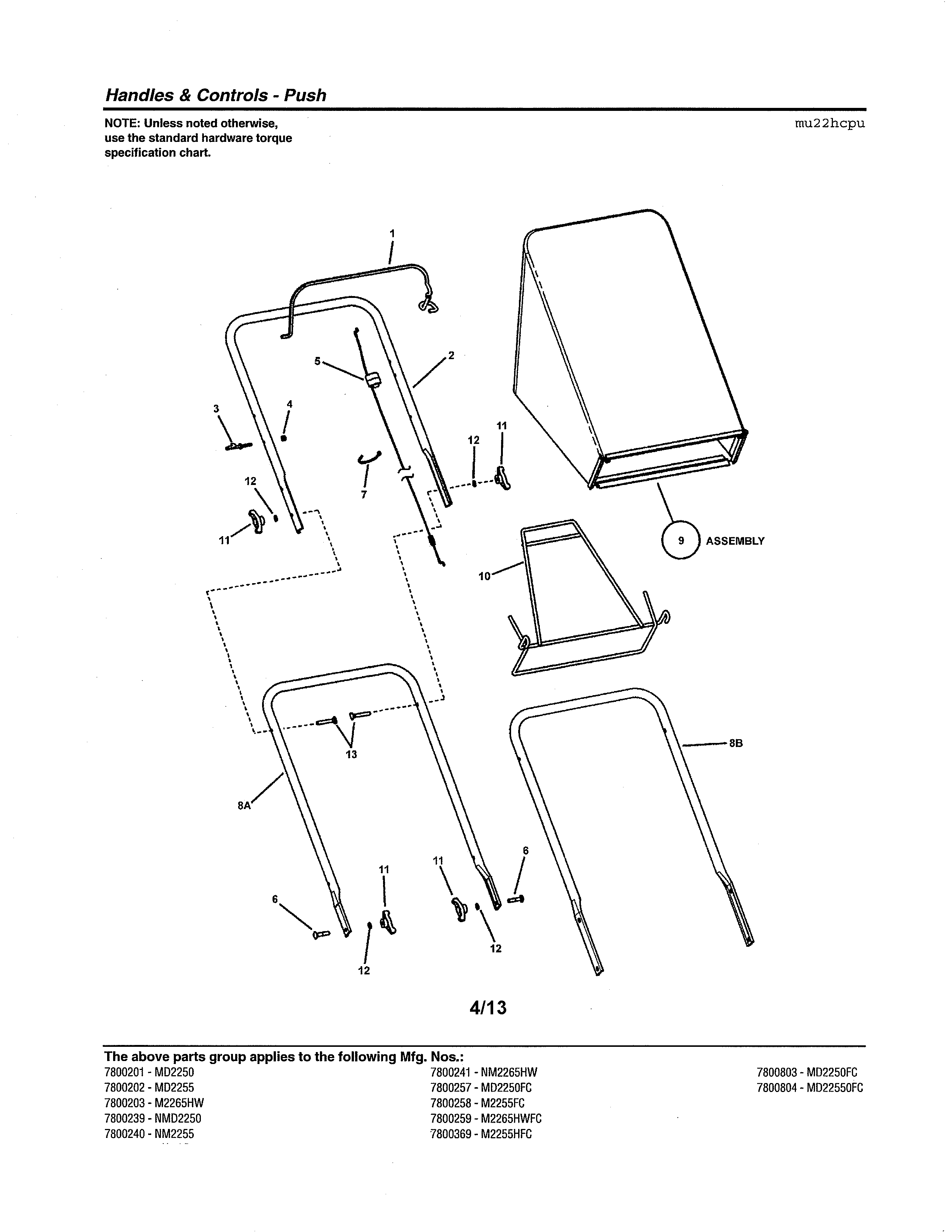 Murray 7800243 handles & controls - push diagram