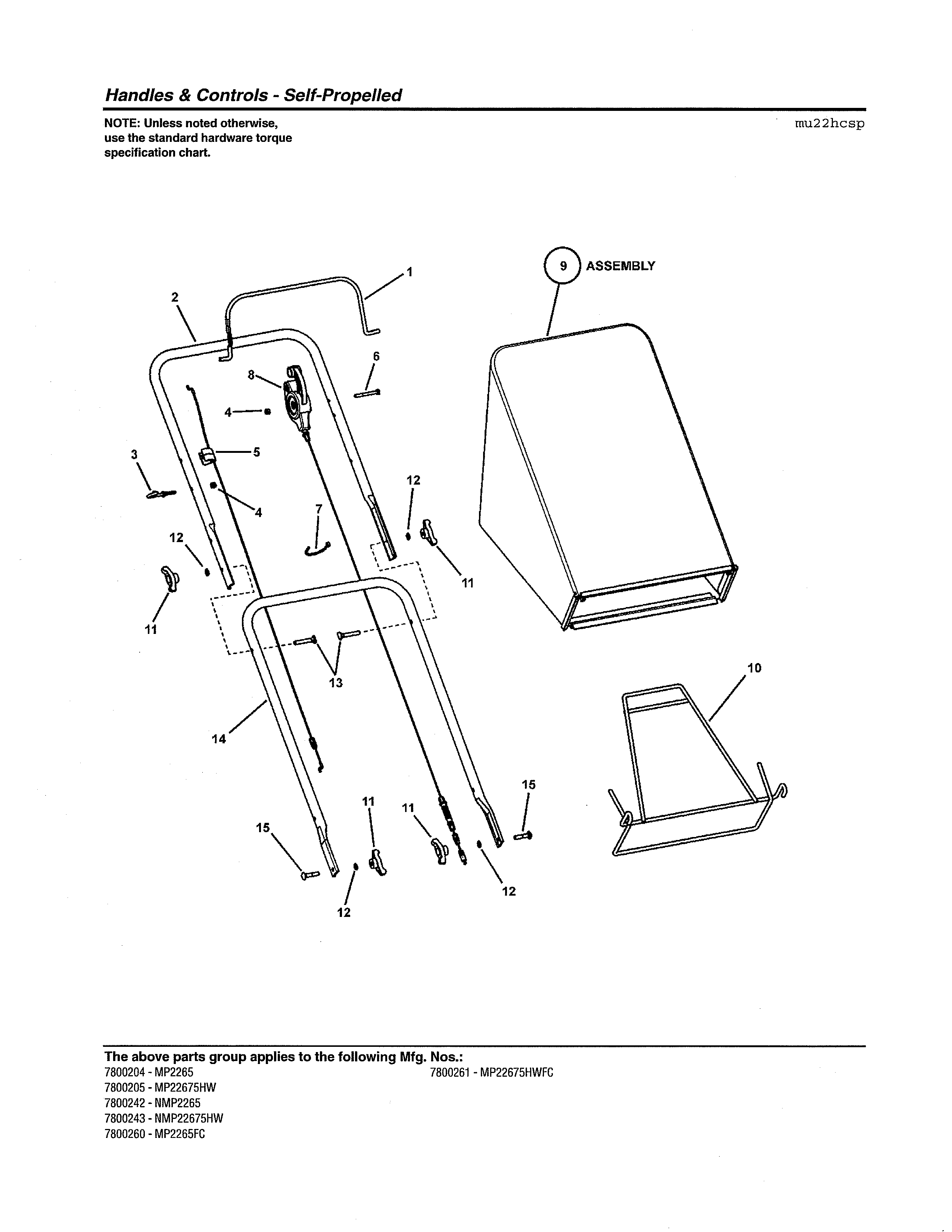 Murray 7800243 handles & controls - self-propelled diagram