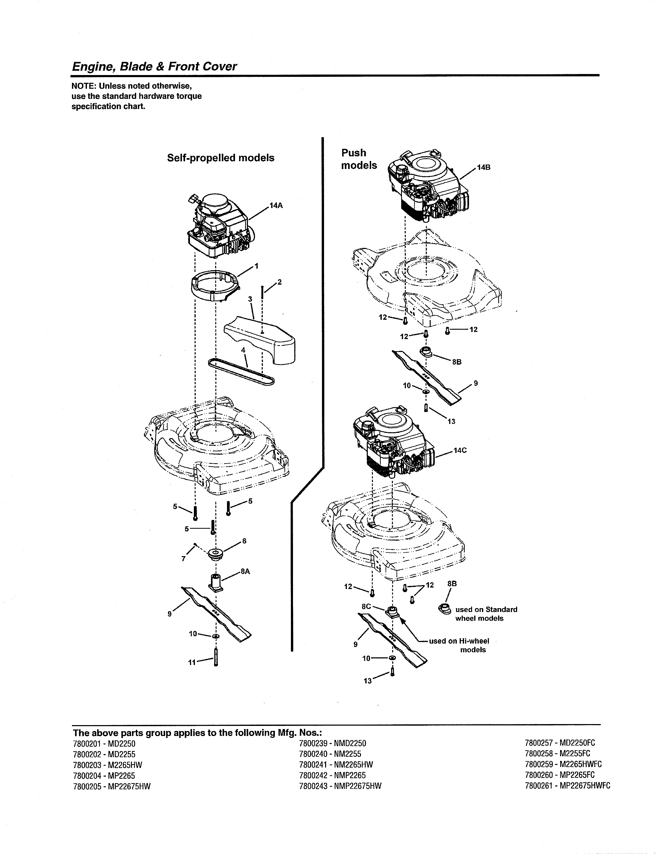 Murray 7800243 engine/blade/front cover diagram