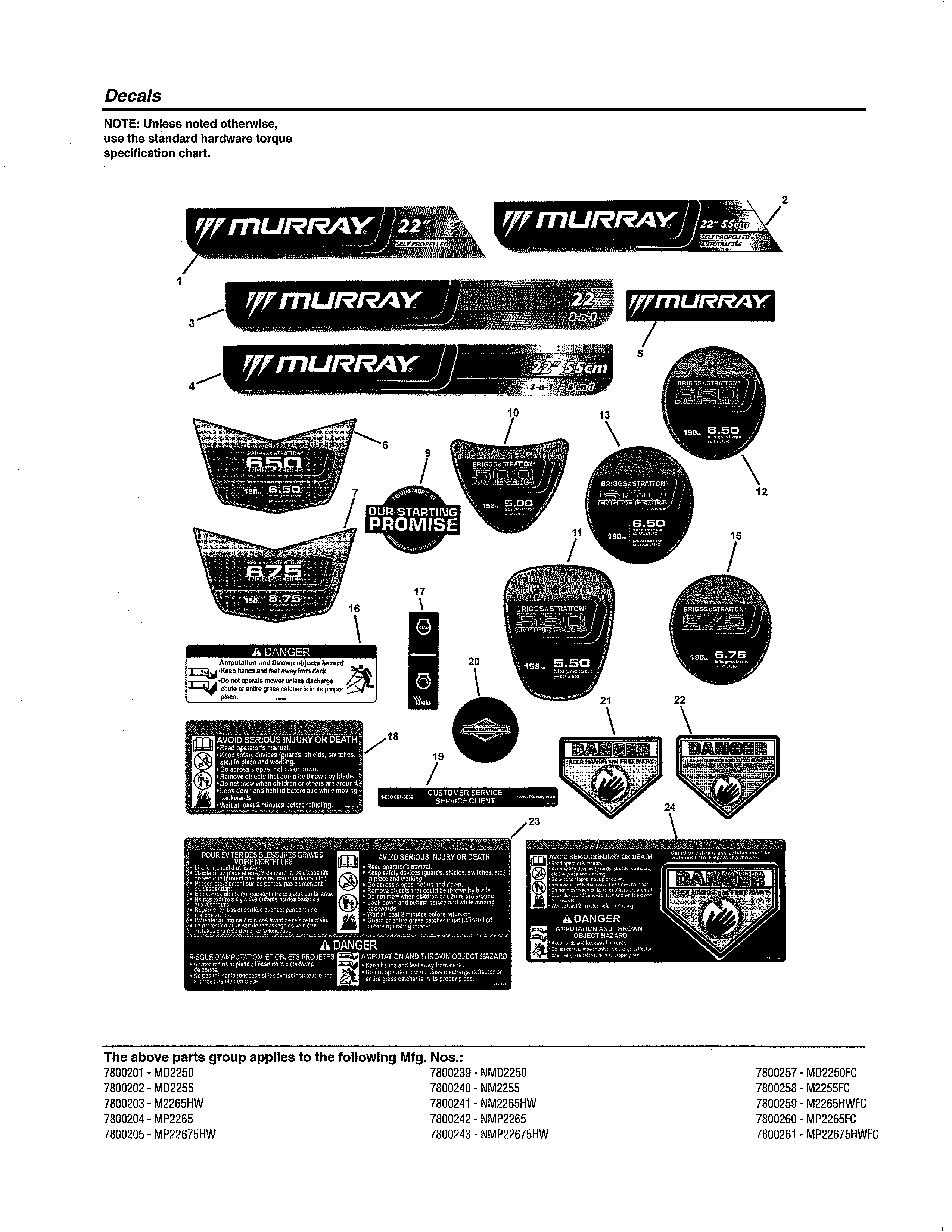 Murray 7800243 decals diagram