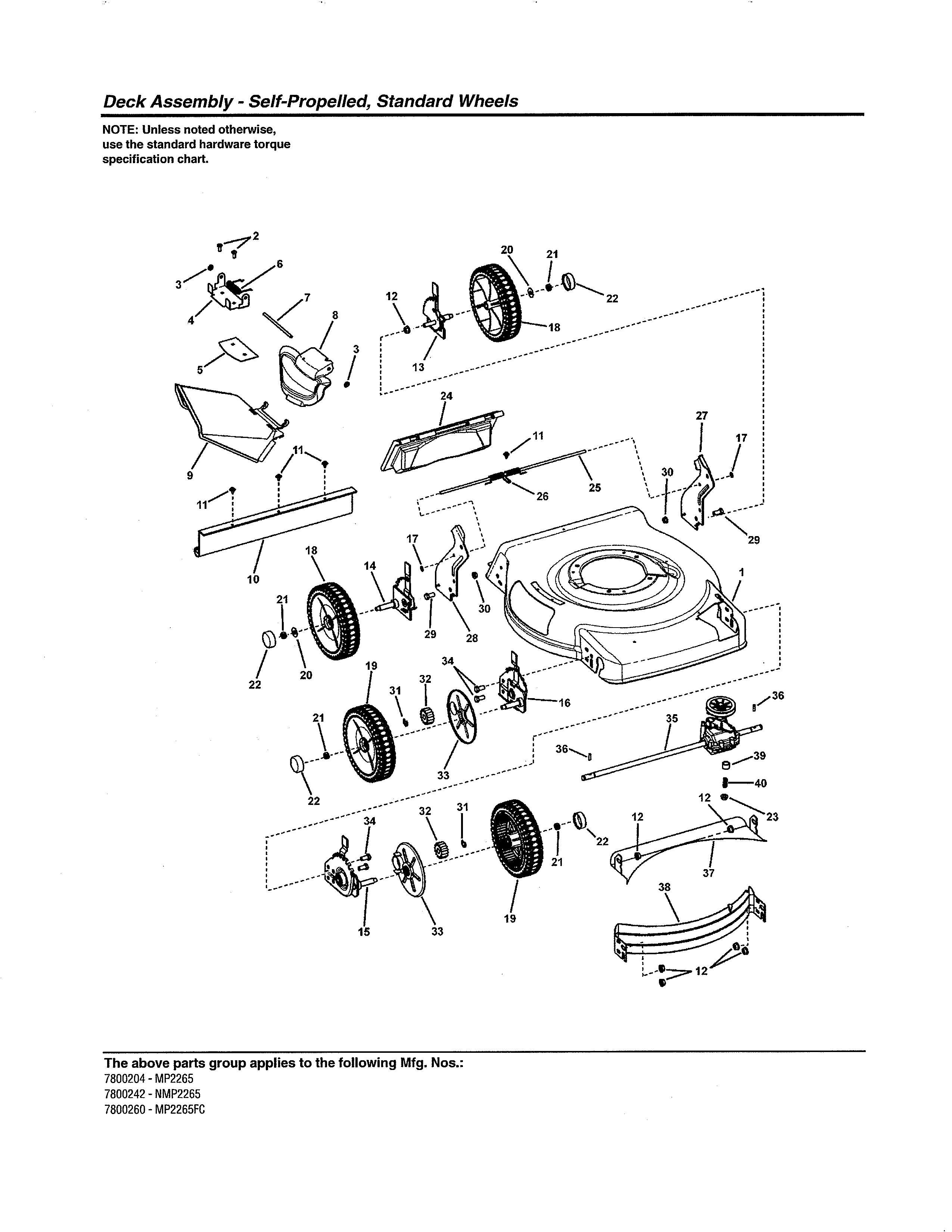 Murray 7800243 deck - self-propelled, standard wheels diagram