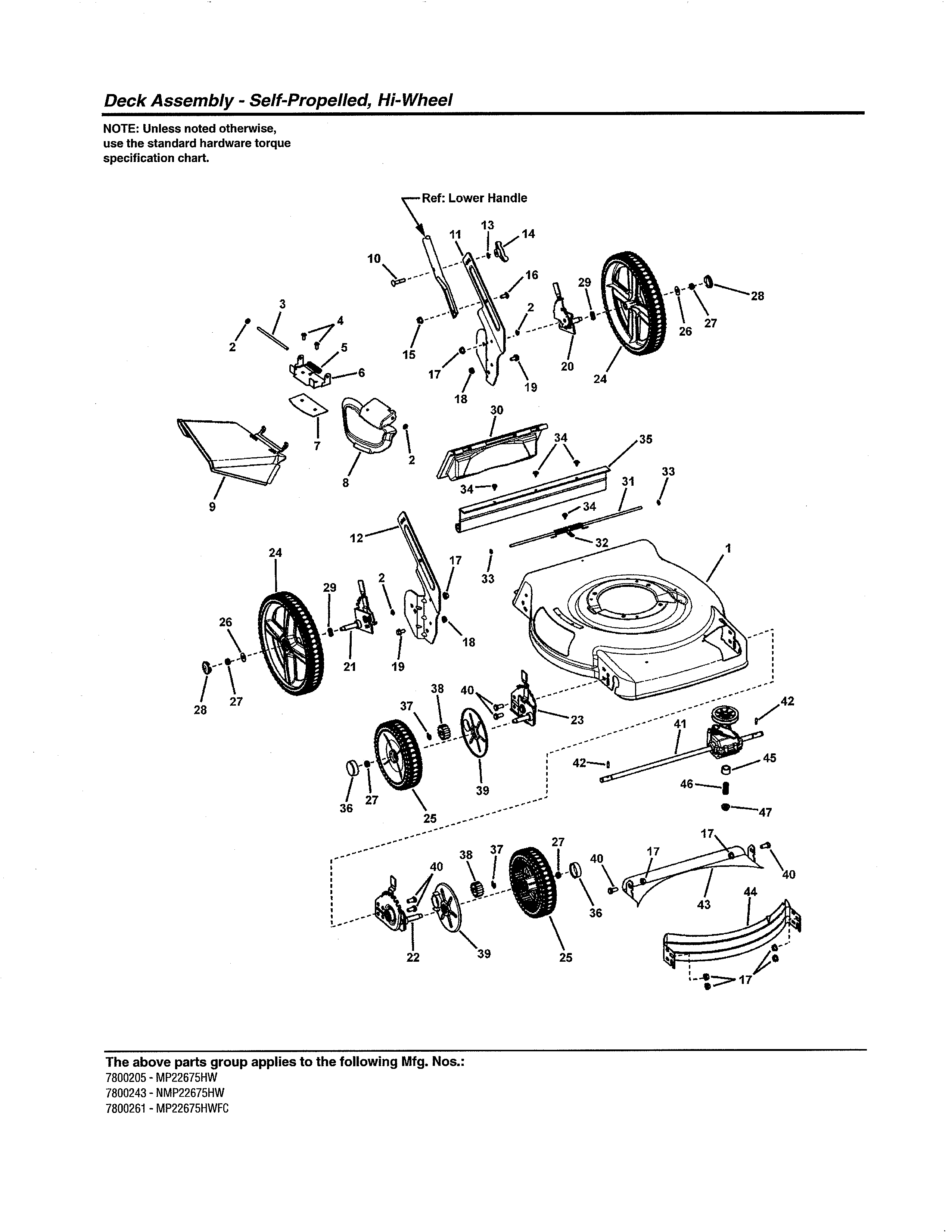 Murray 7800243 deck - self-profelled, hi wheel diagram