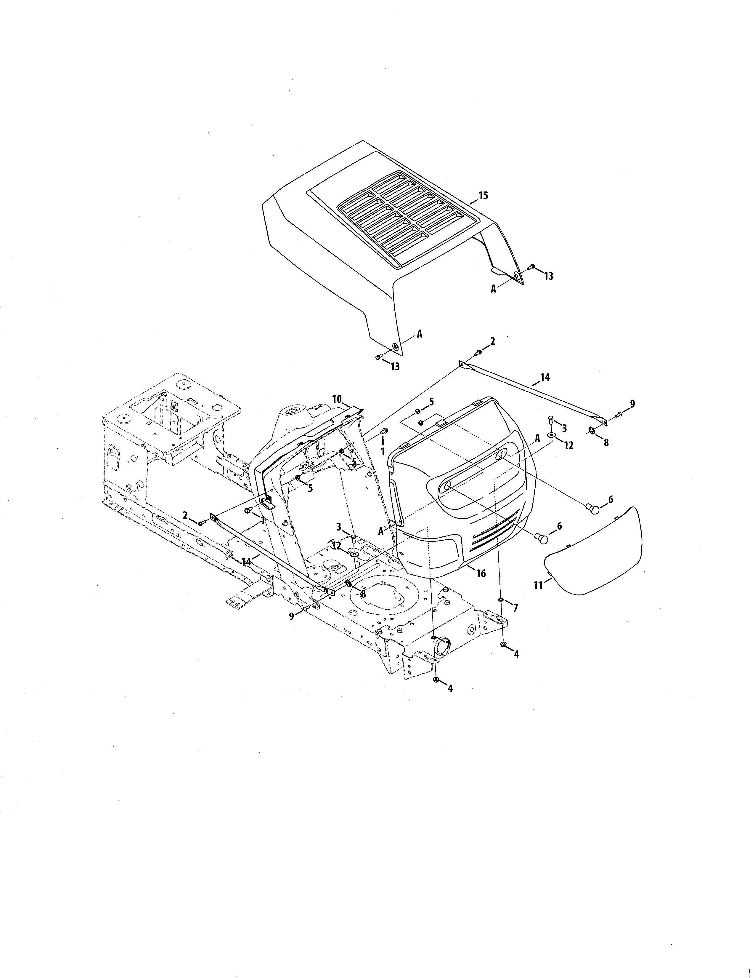 MTD 13AO772S055 2 style hood diagram