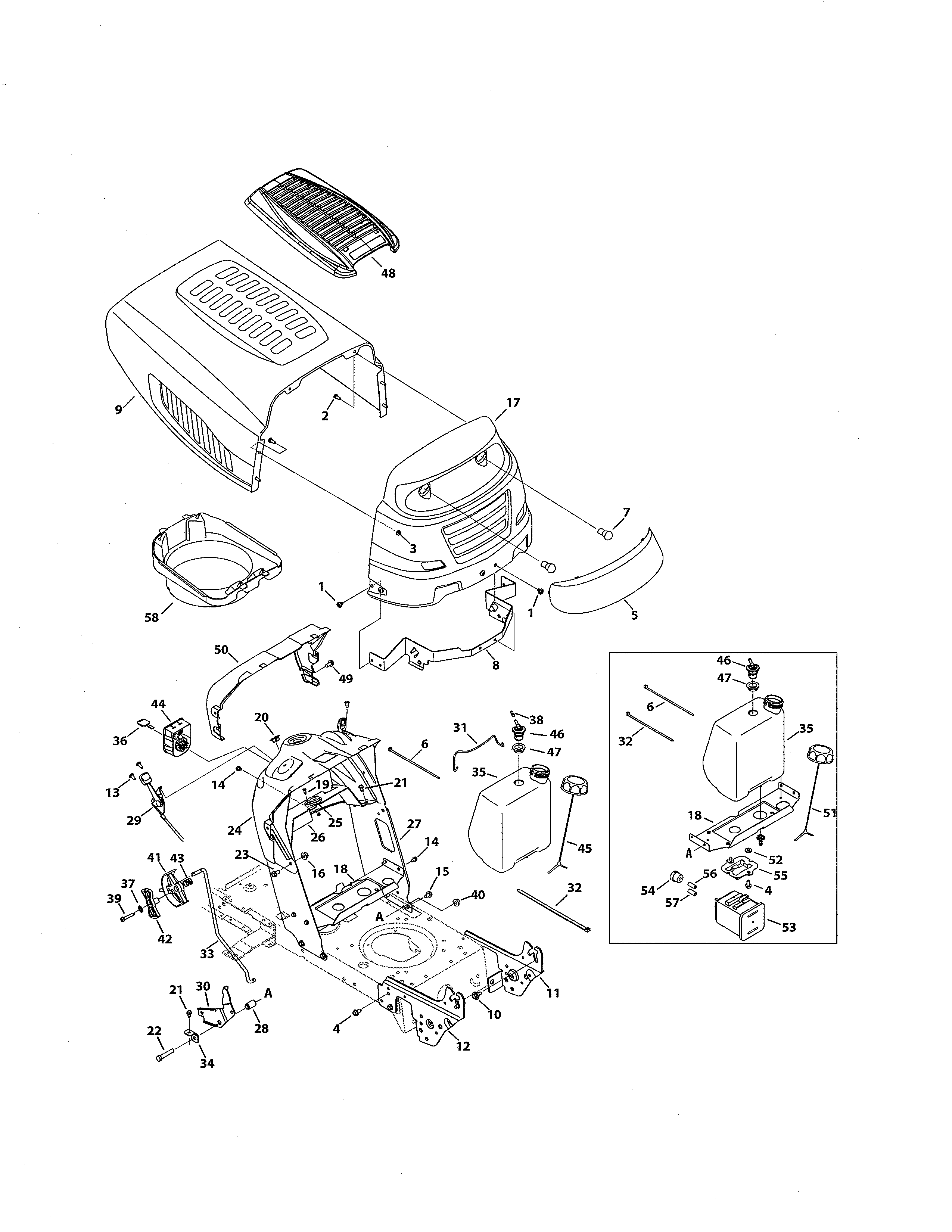MTD 13AO772S055 5 style hood diagram
