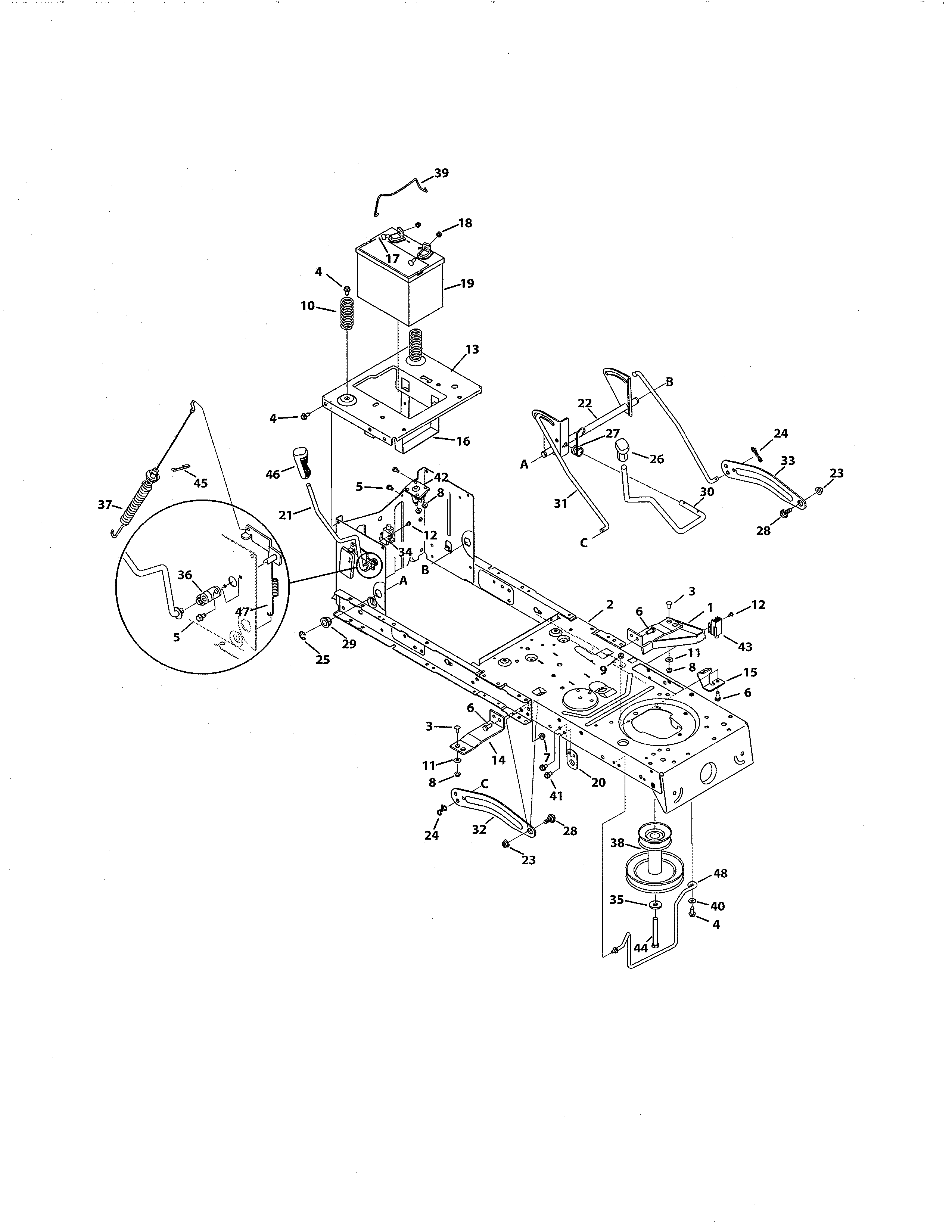 MTD 13AO772S055 frame & pto lift diagram