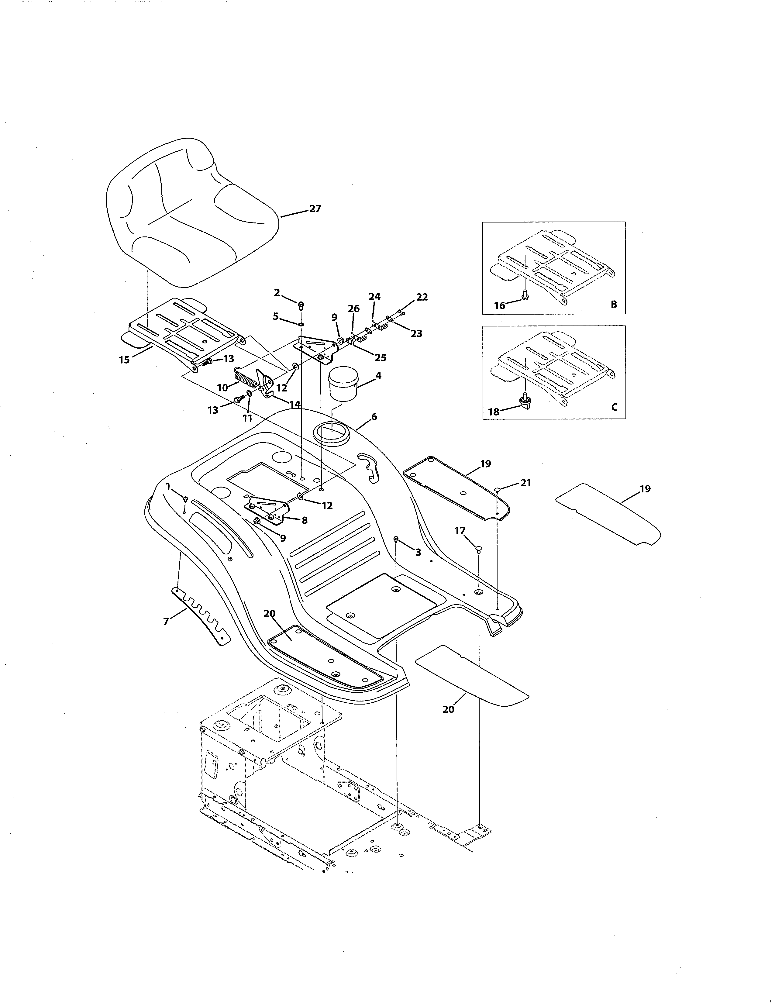 MTD 13AO772S055 seat & fender diagram
