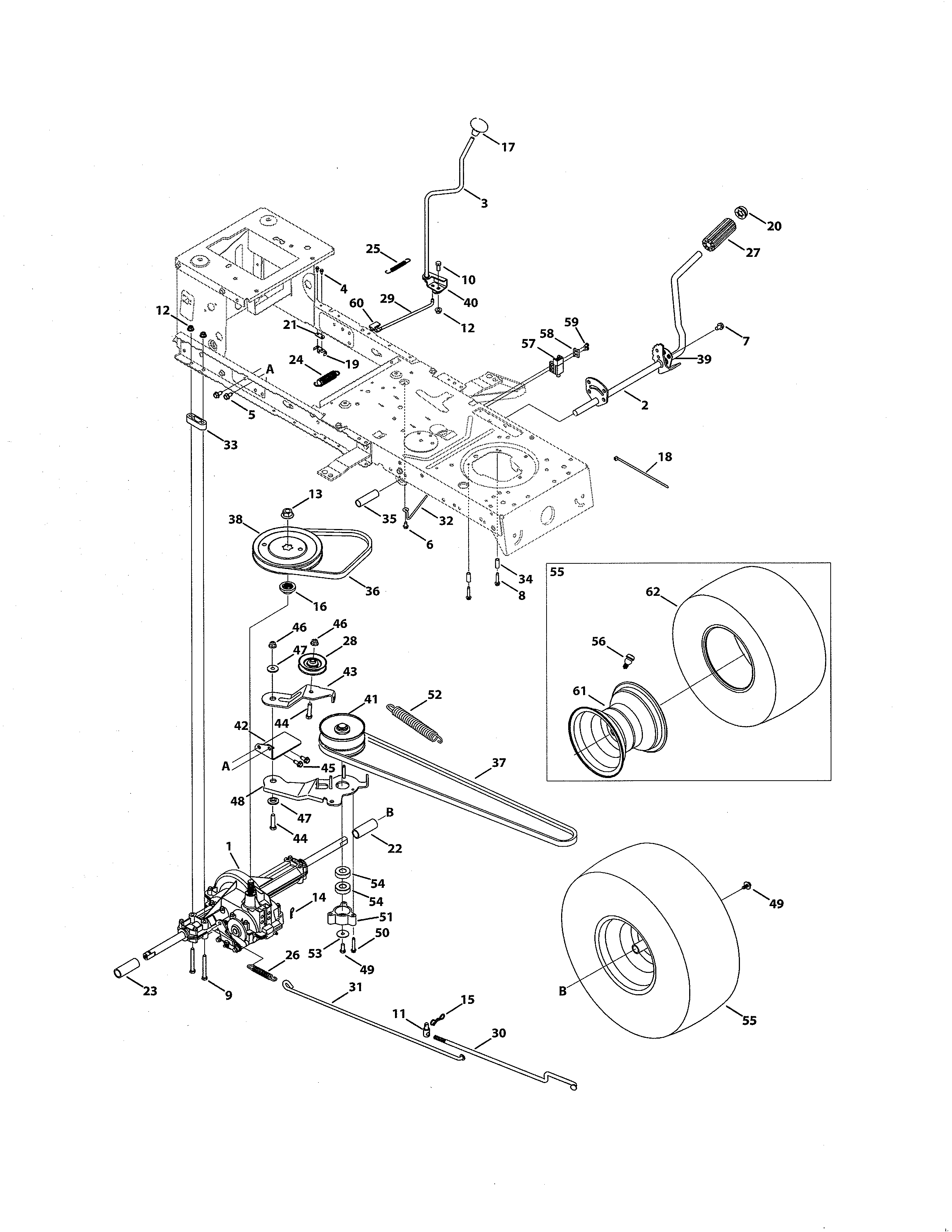 MTD 13AO772S055 transmission (single speed) diagram