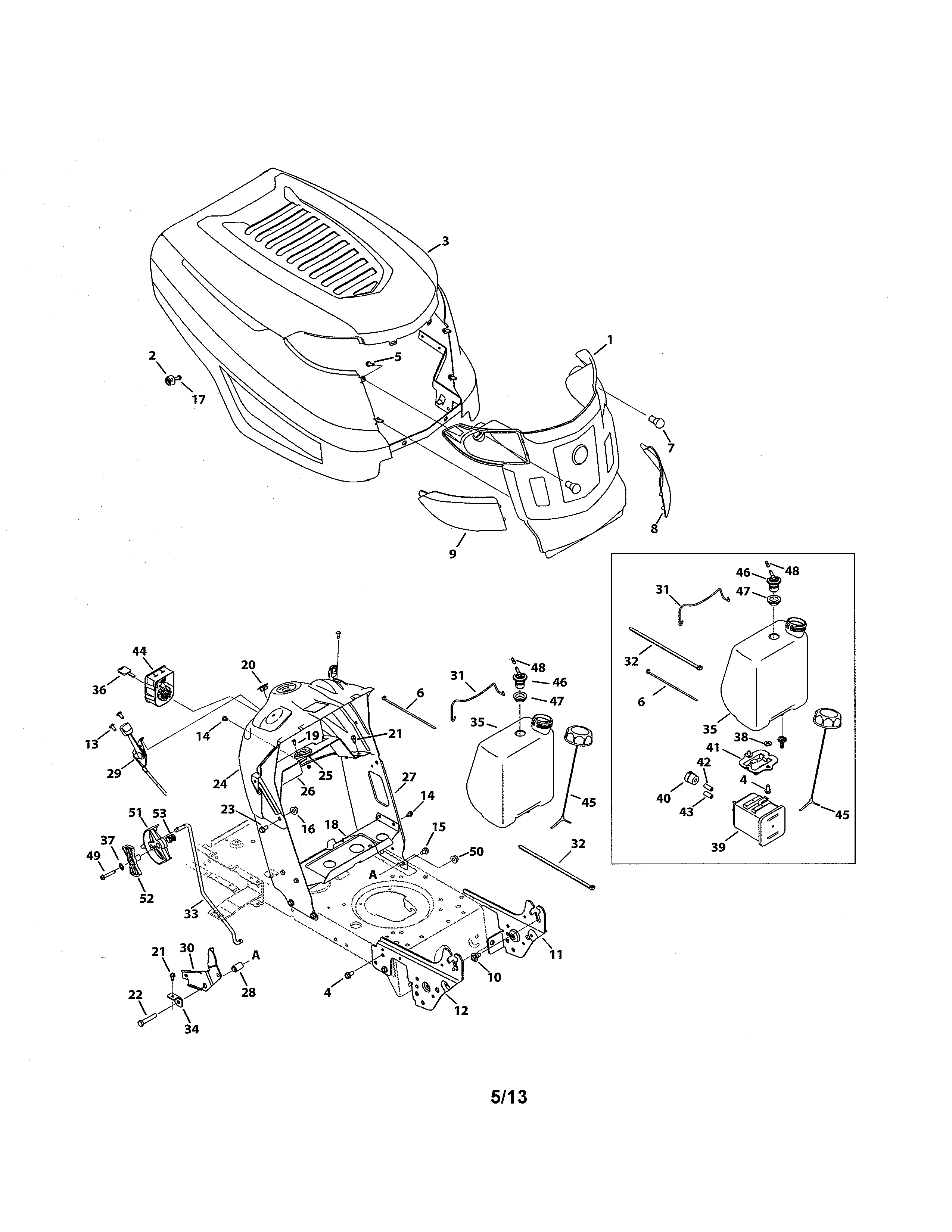 MTD 13A0785T055 k style hood diagram