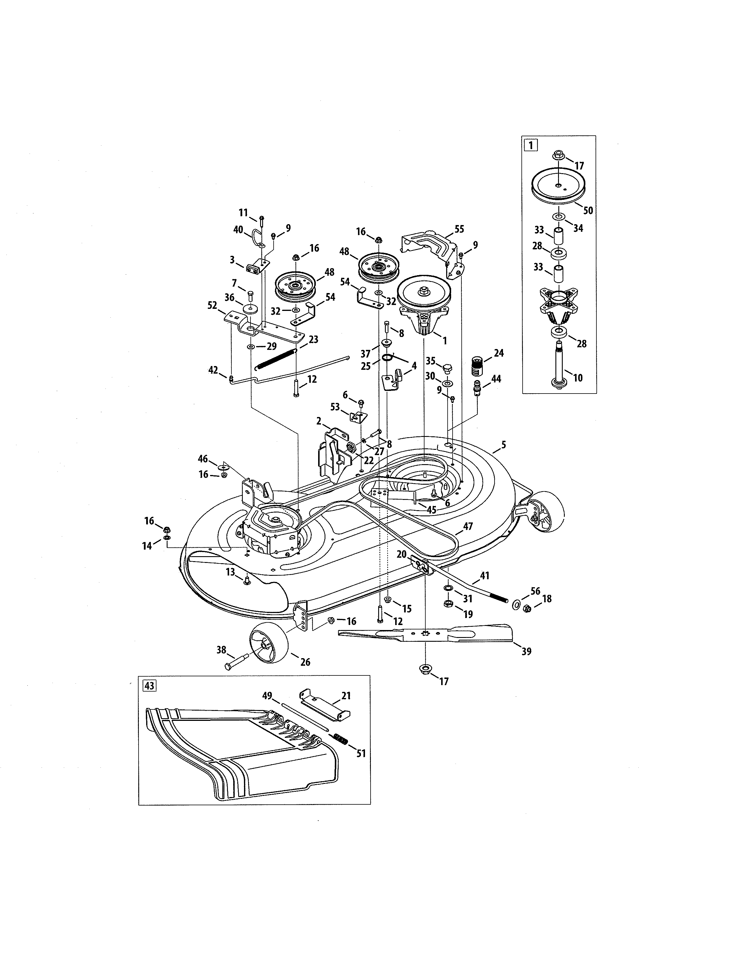 MTD 13A0785T055 42" deck diagram