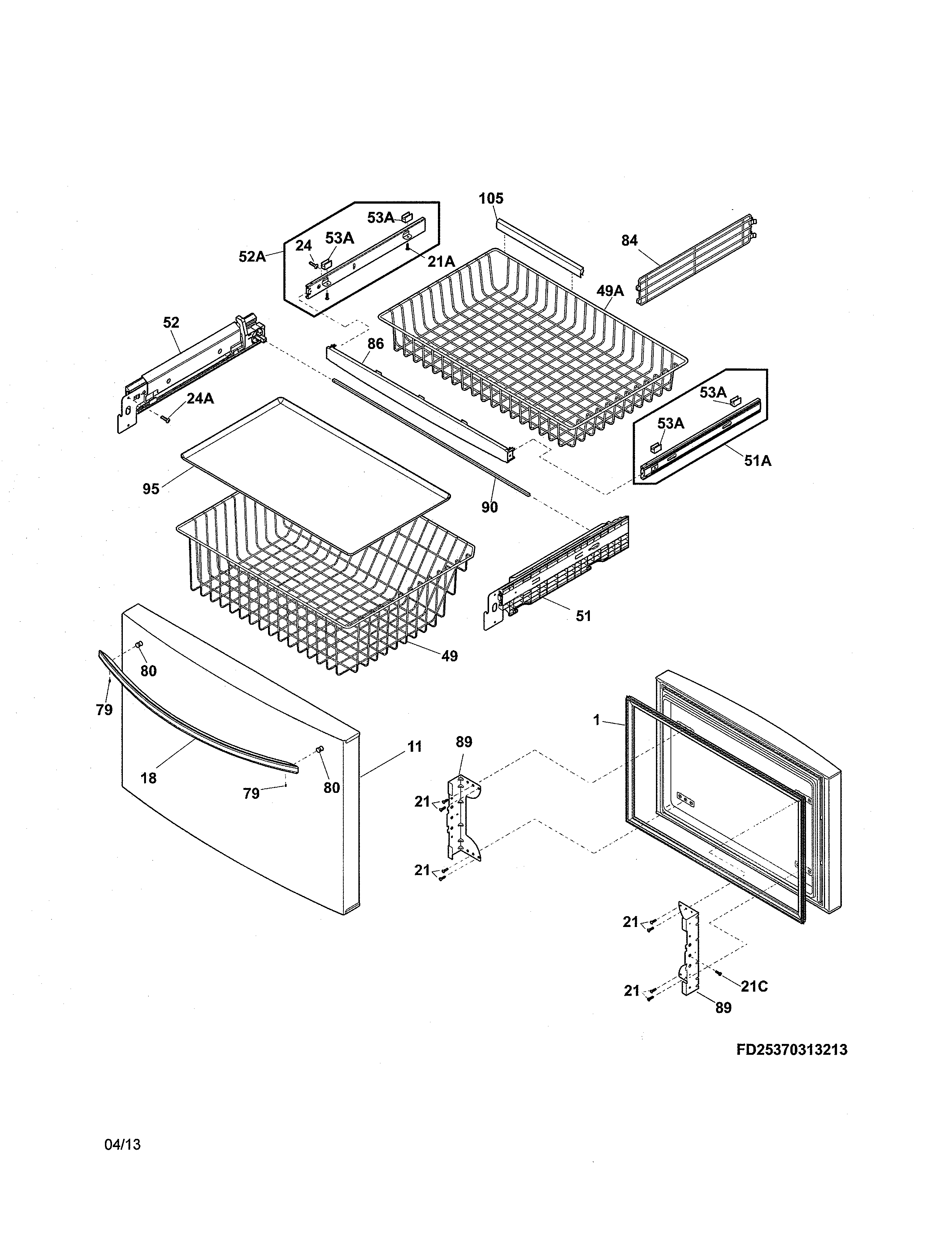 Kenmore 25370312213 freezer drawer/baskets diagram