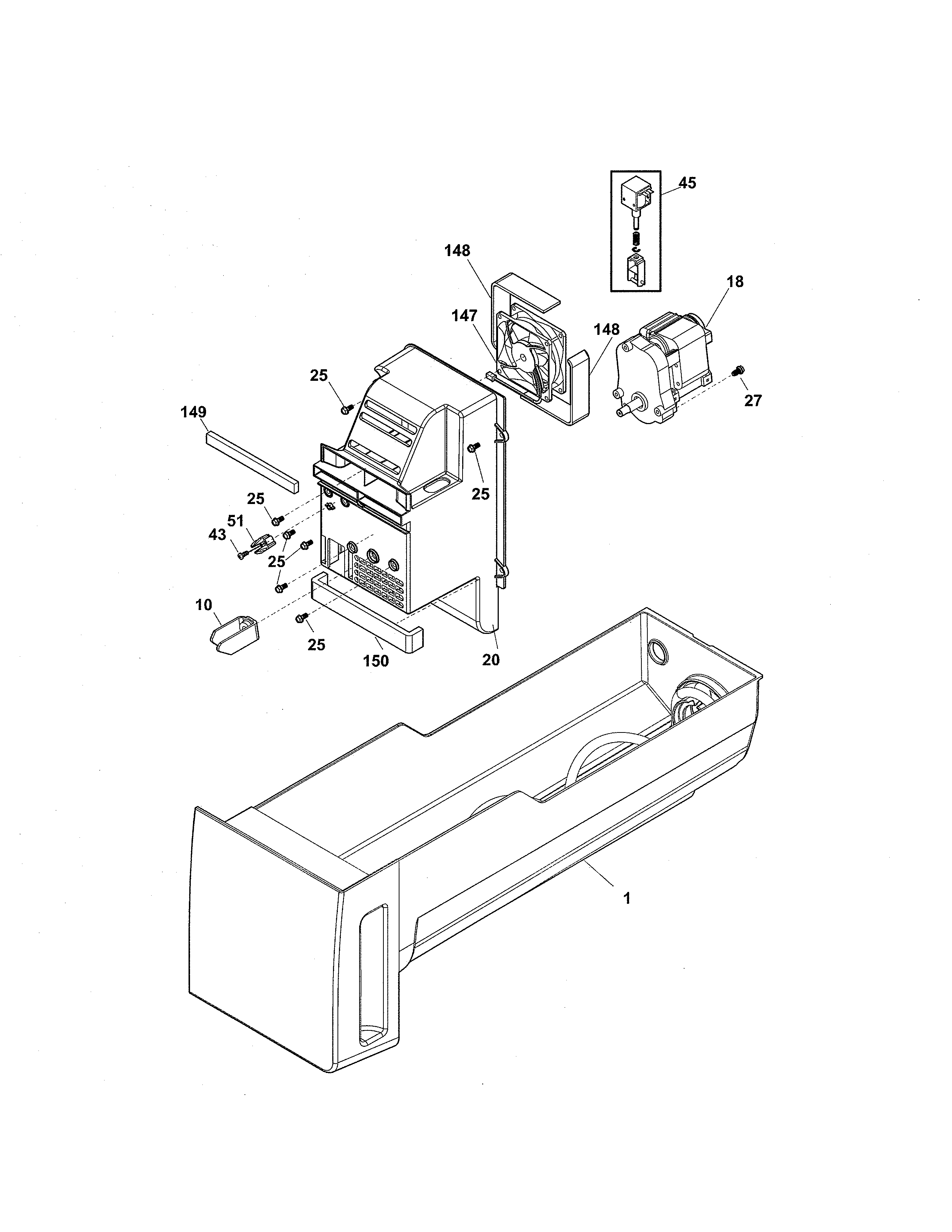 Kenmore 25370312213 ice container diagram