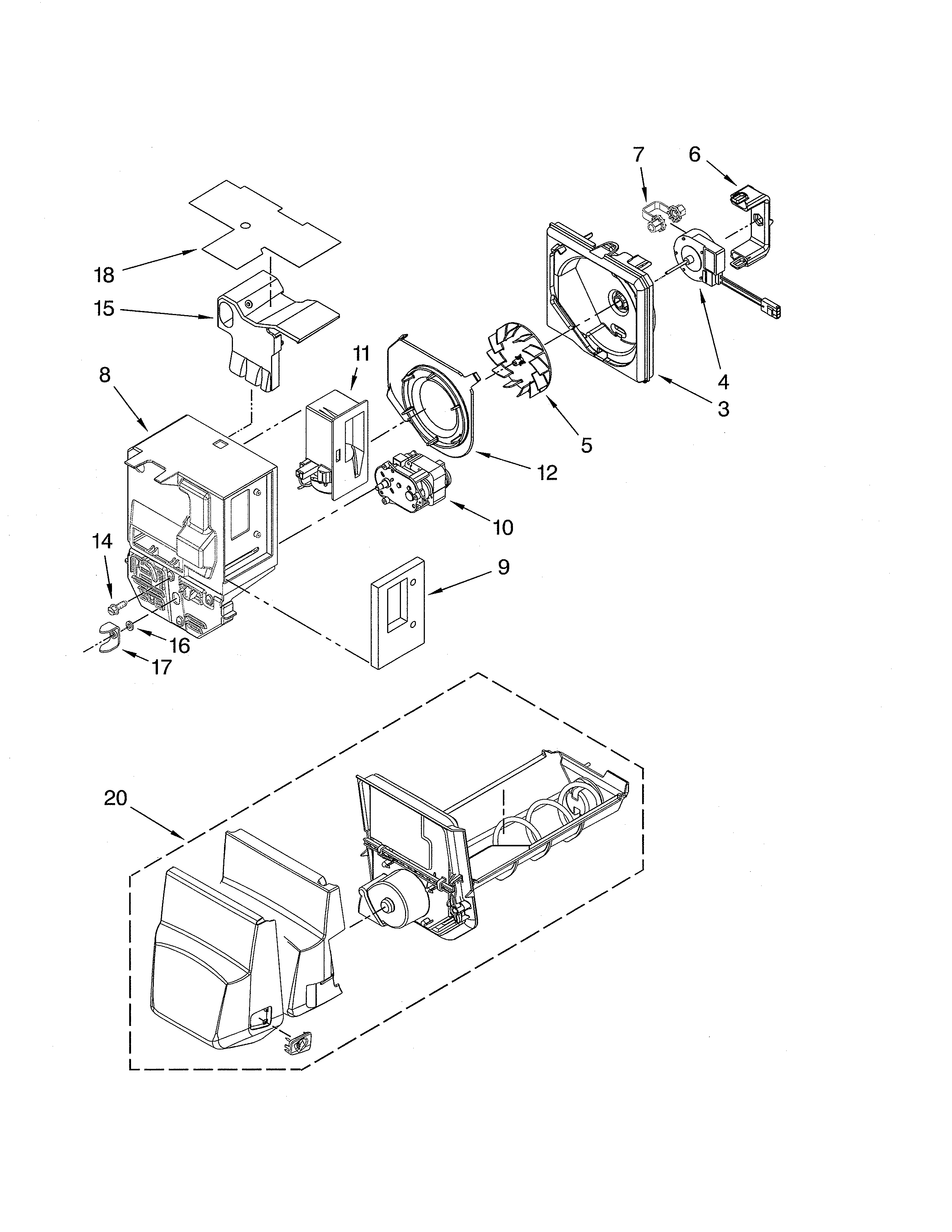 Kenmore 59679243014 motor & ice container diagram