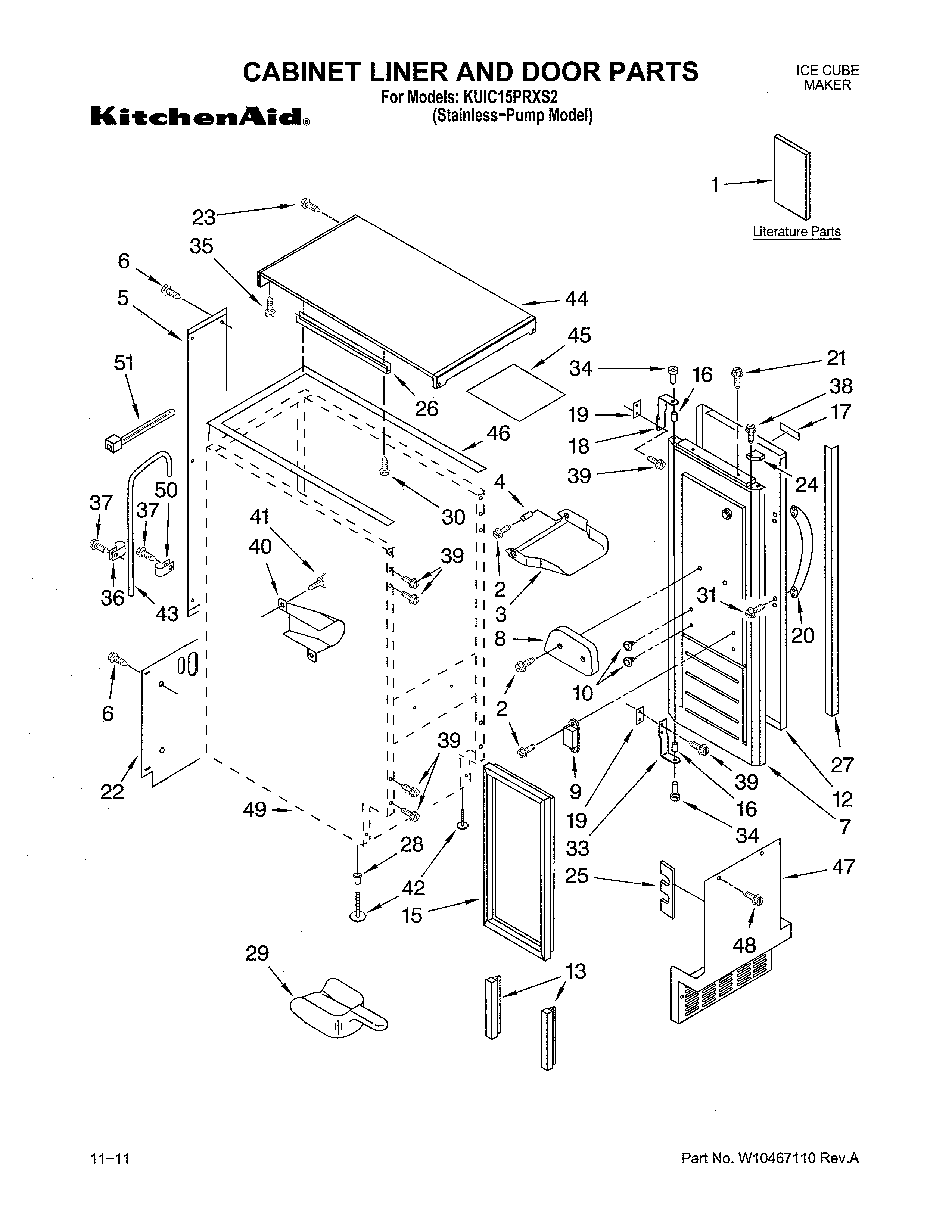 KitchenAid KUIC15PRXS2 cabinet liner & door diagram