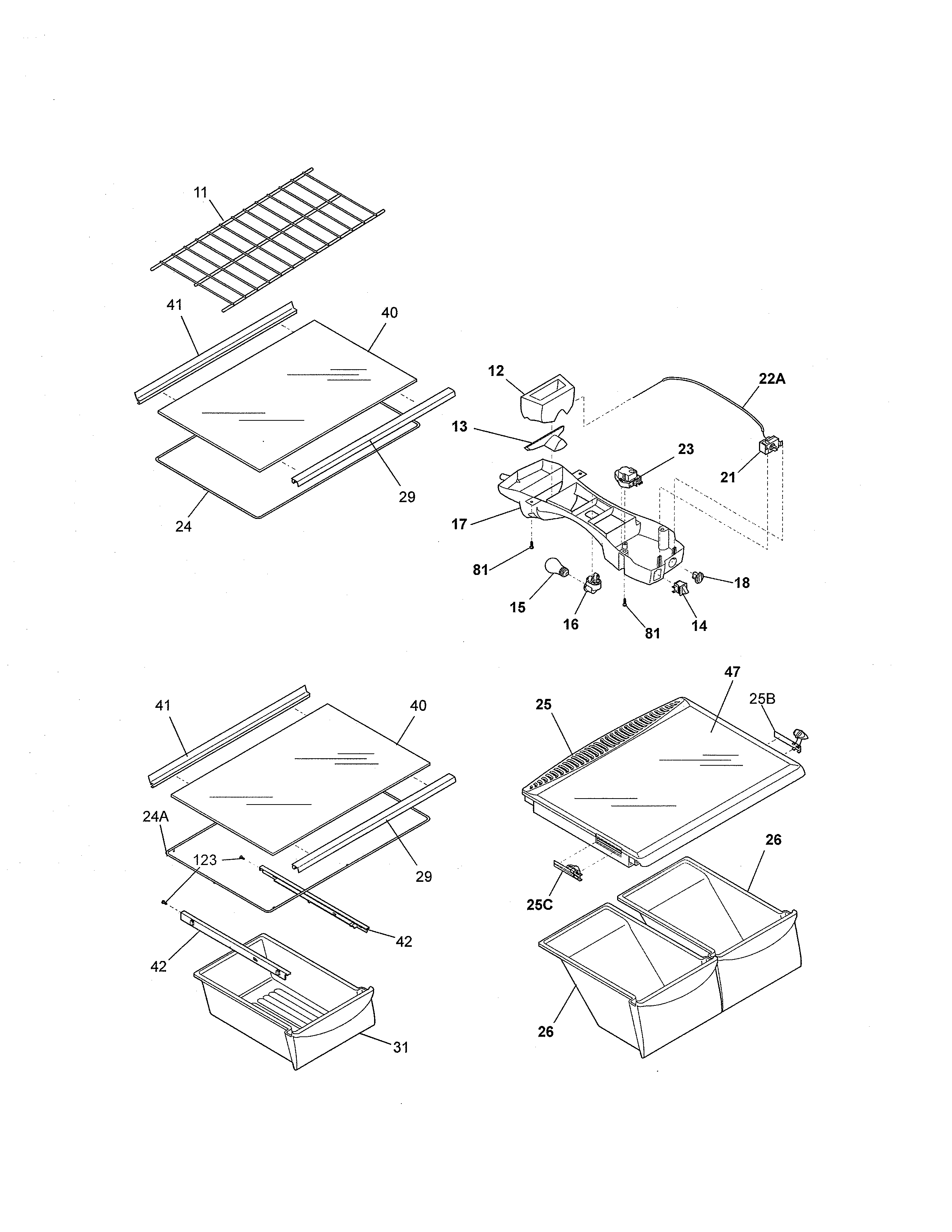 Kenmore 25368893014 shelves diagram