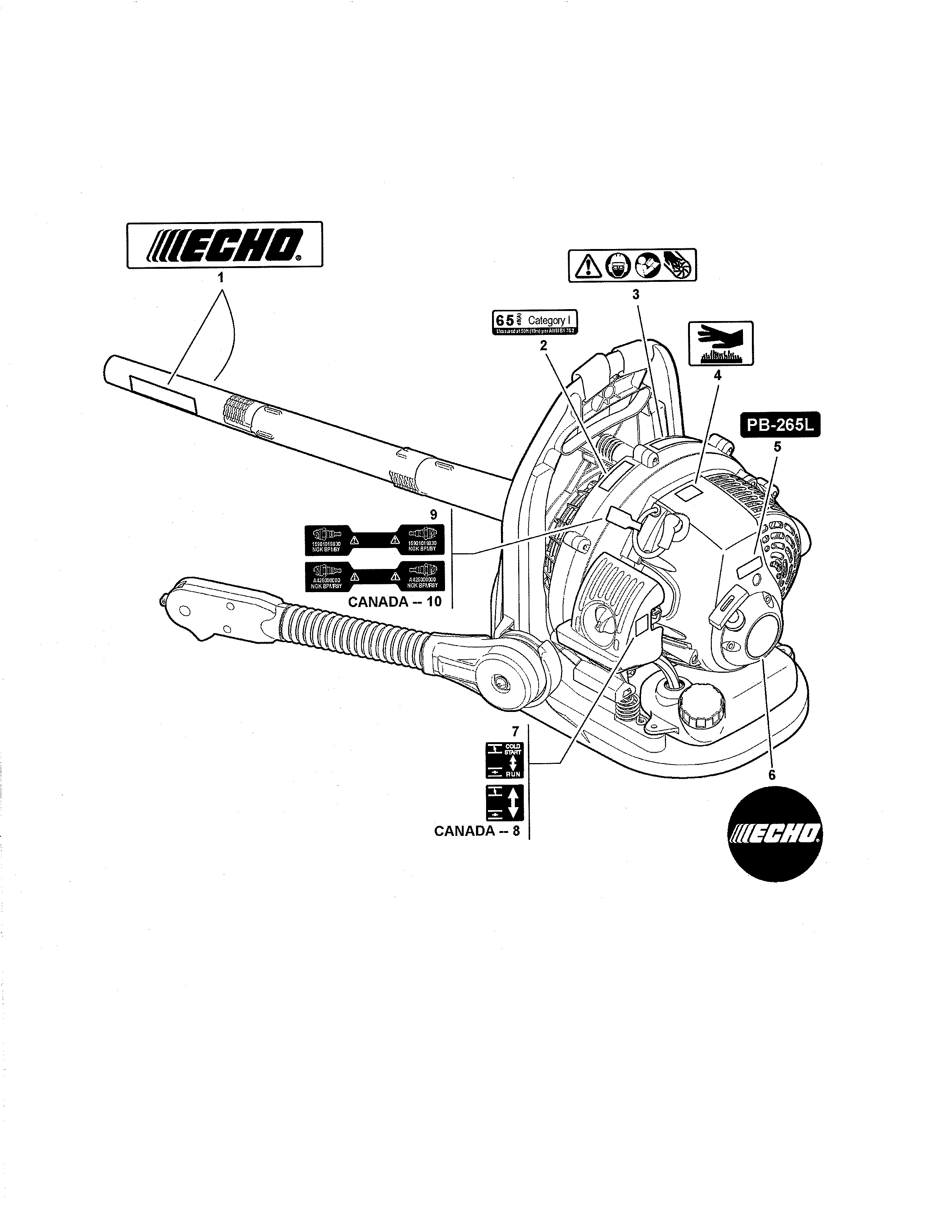 Echo PB-265L labels diagram