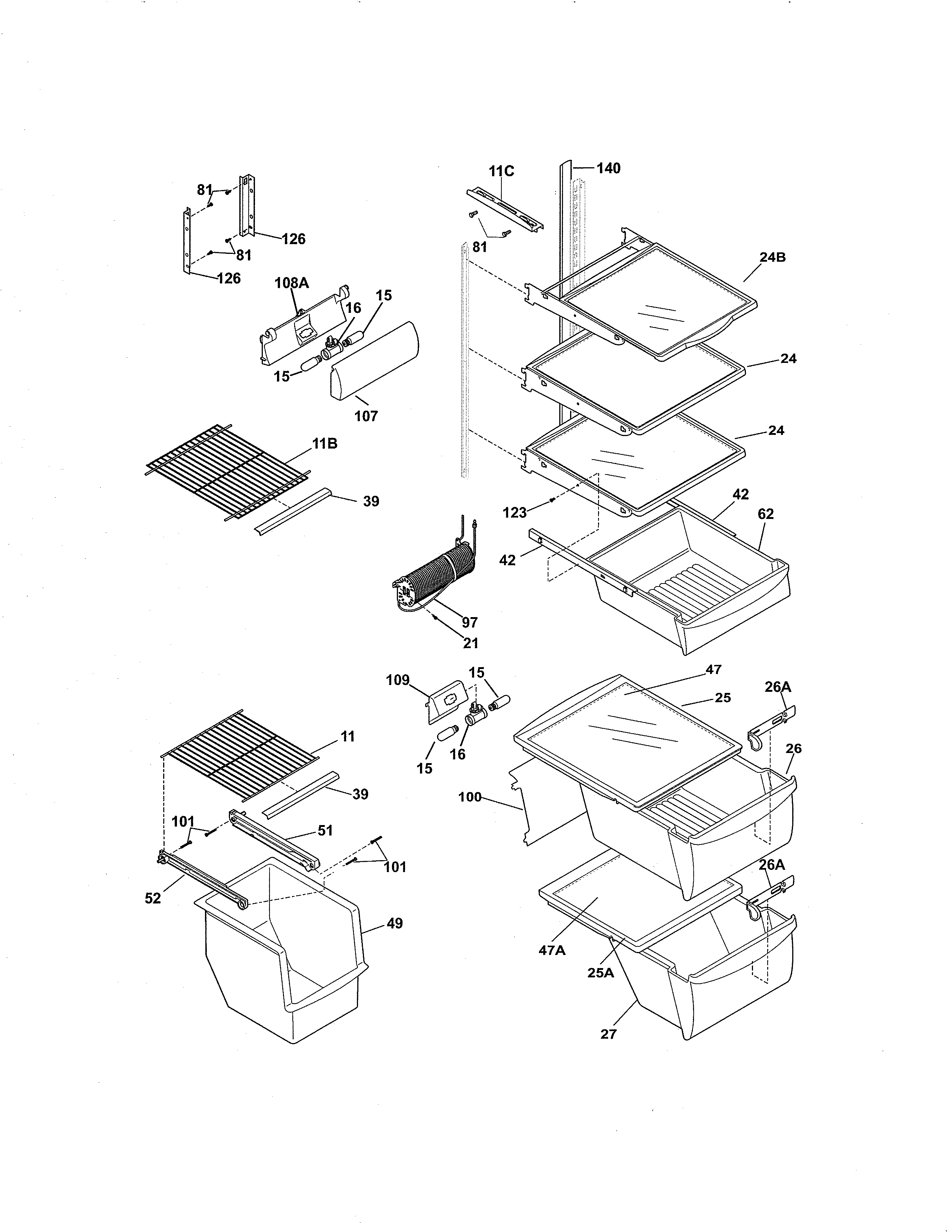 Frigidaire FGUS2632LP1 shelves diagram