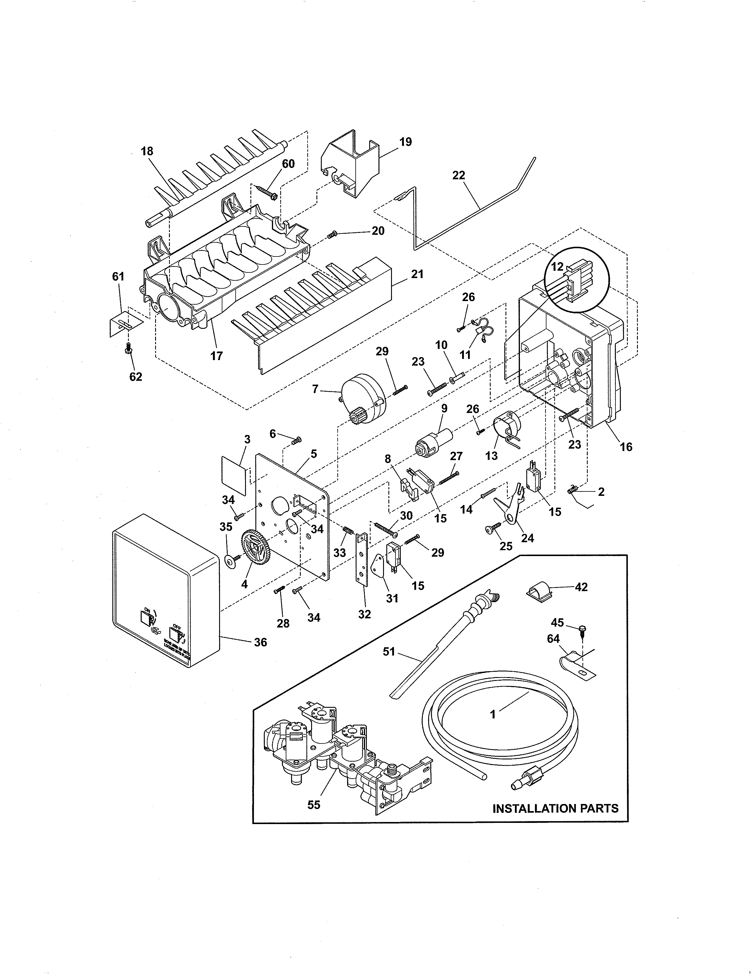 Frigidaire FGUS2632LP1 ice maker diagram