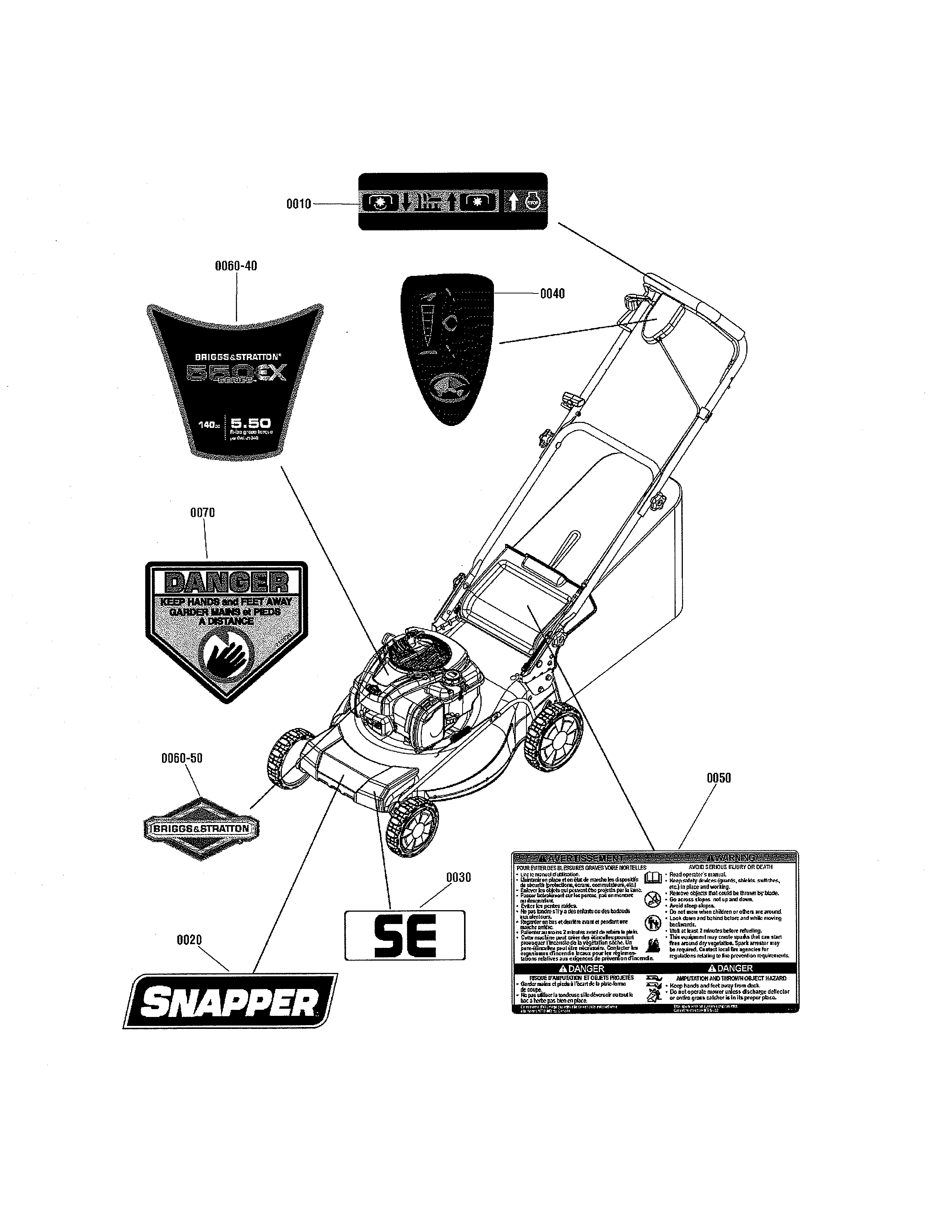 Snapper 881545-00 (SP19550EX) decals diagram