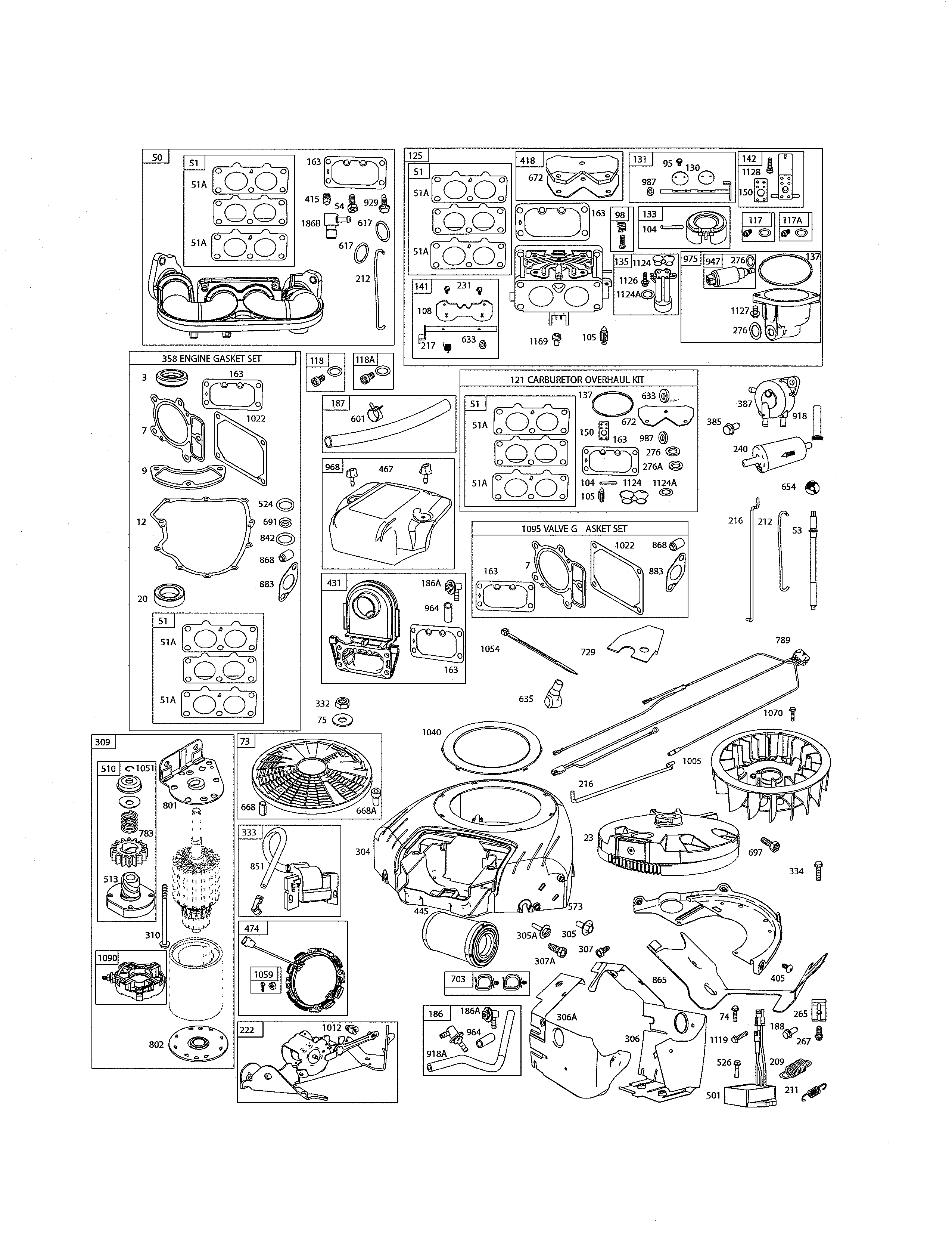 Husqvarna 290840 carburetor/motor-starter/flywheel diagram