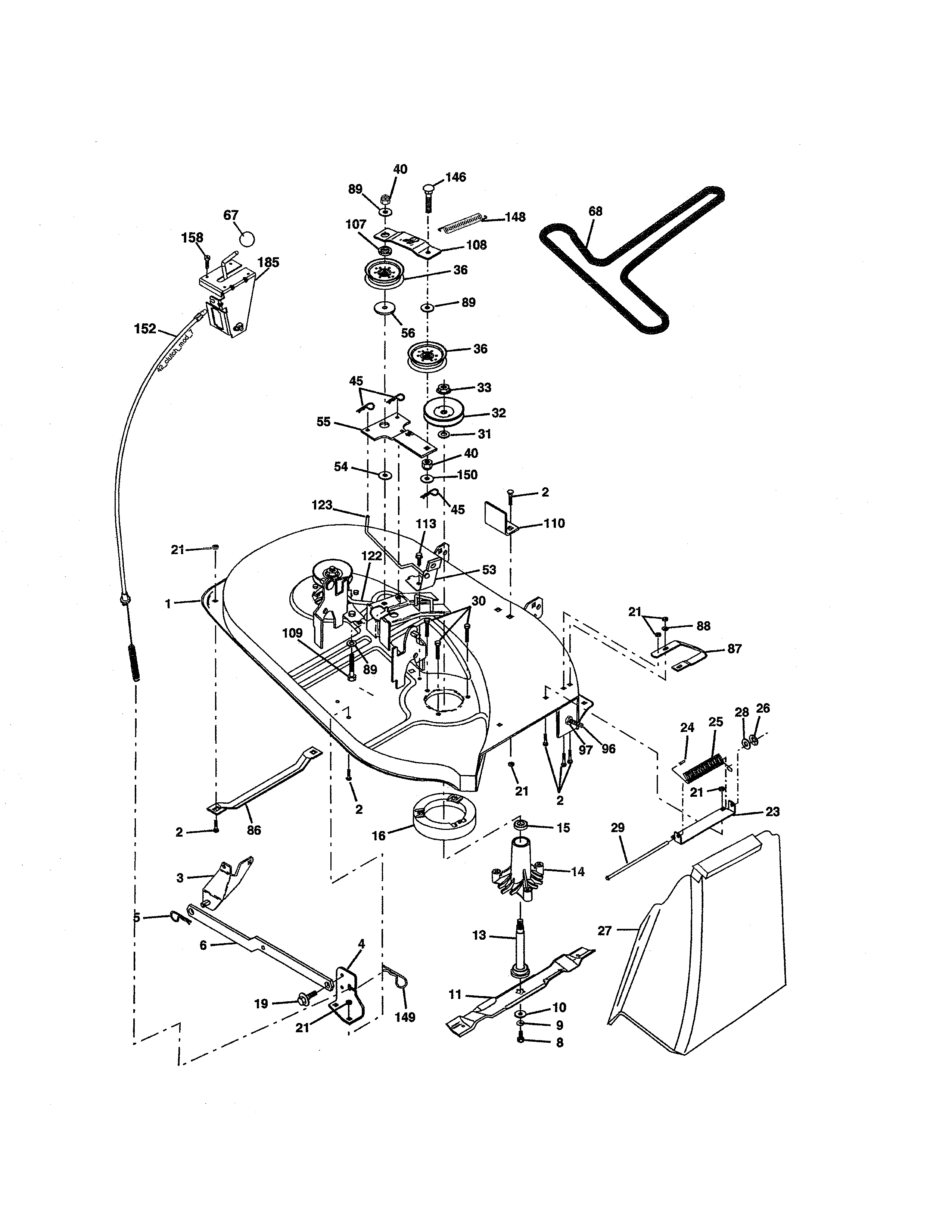 Weed Eater HD13538 (96016000100) mower deck diagram