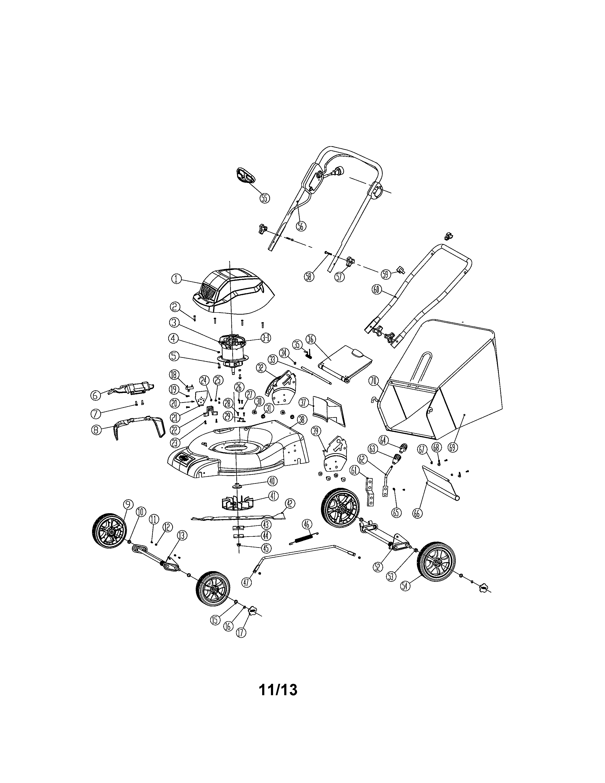 Craftsman 6073308 deck/engine/wheels diagram
