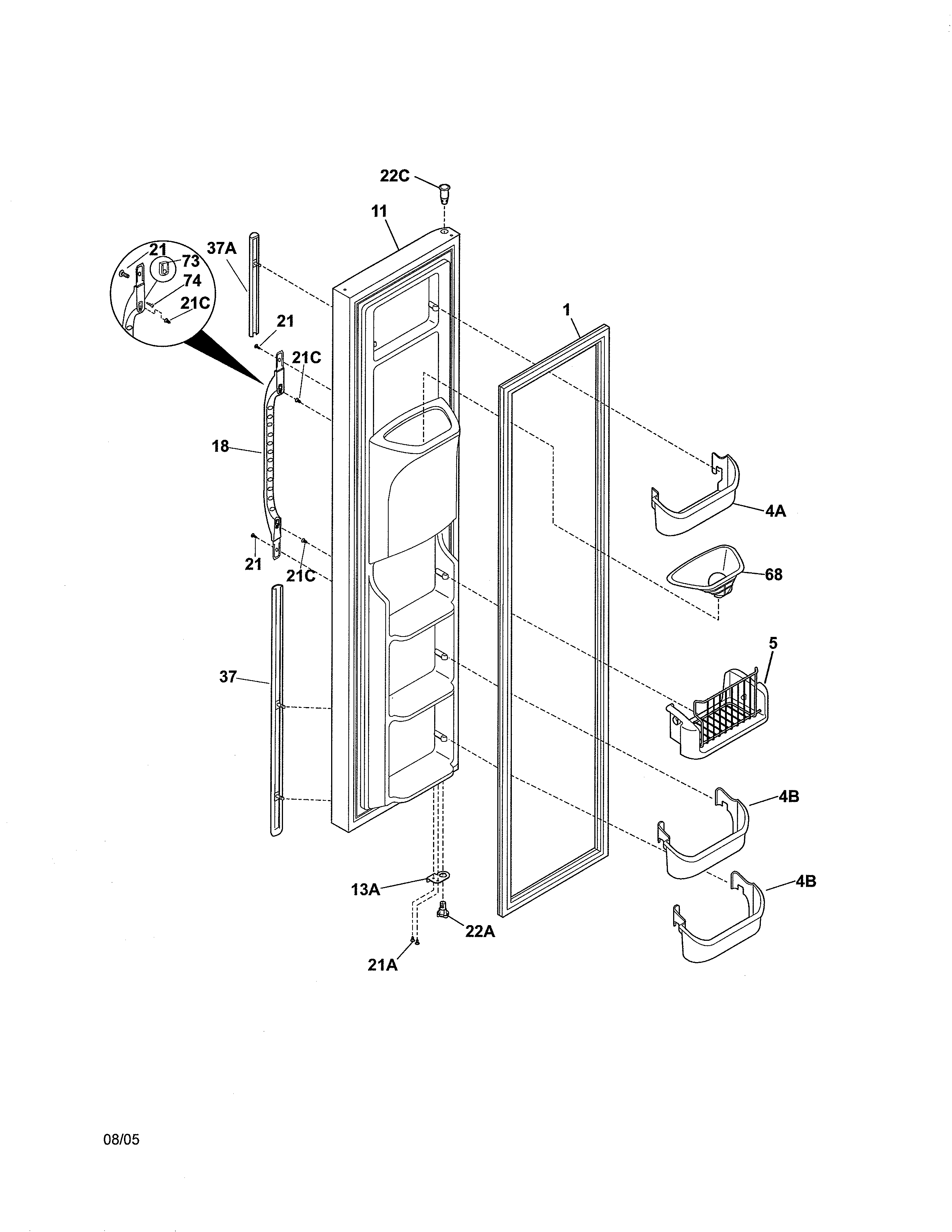 Kenmore 25354664408 freezer door diagram
