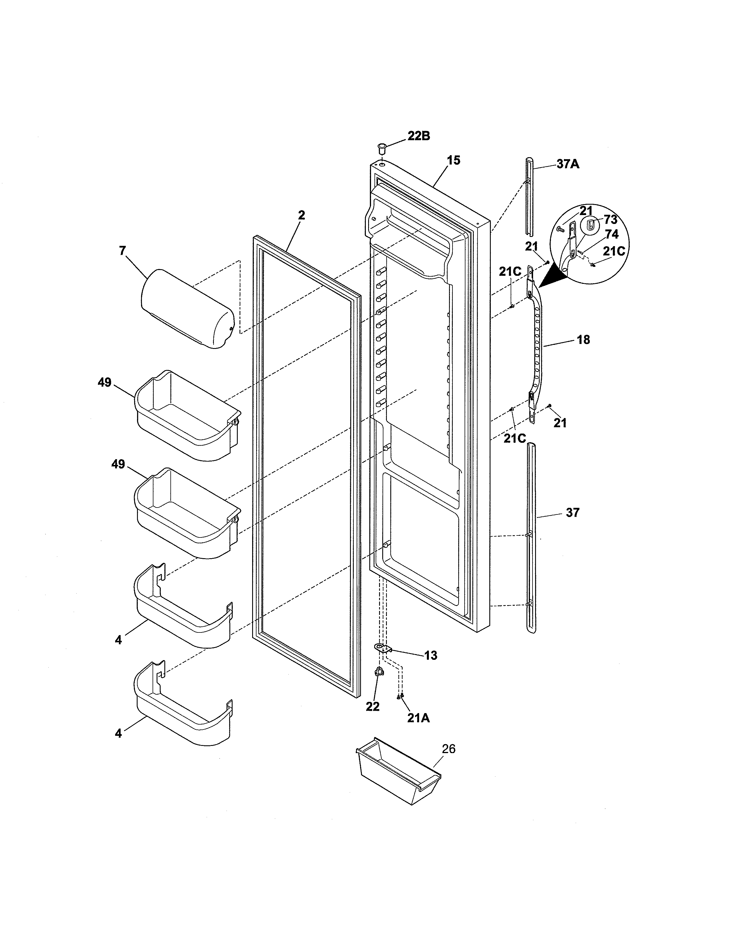 Kenmore 25354664408 refrigerator door diagram
