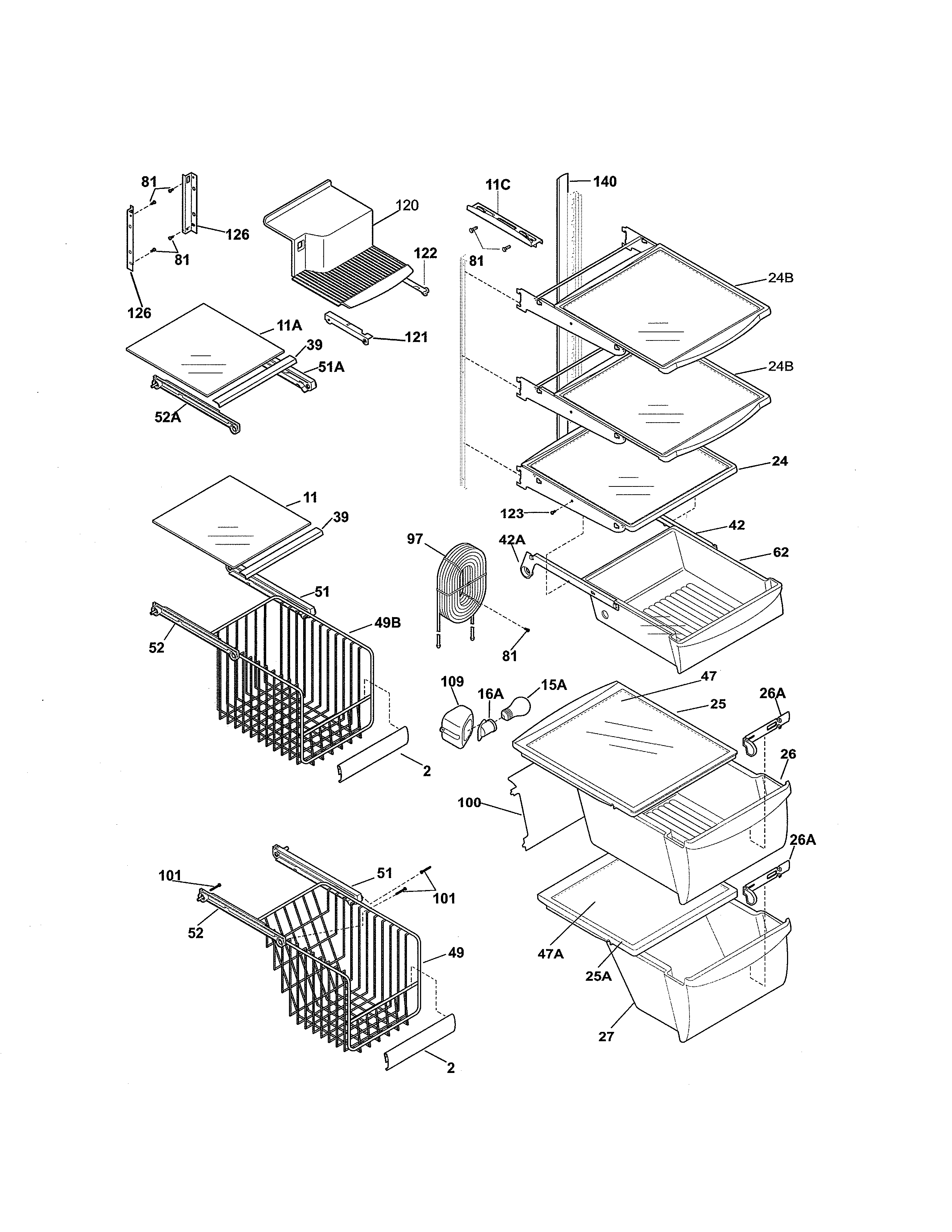 Kenmore 25354664408 shelves diagram