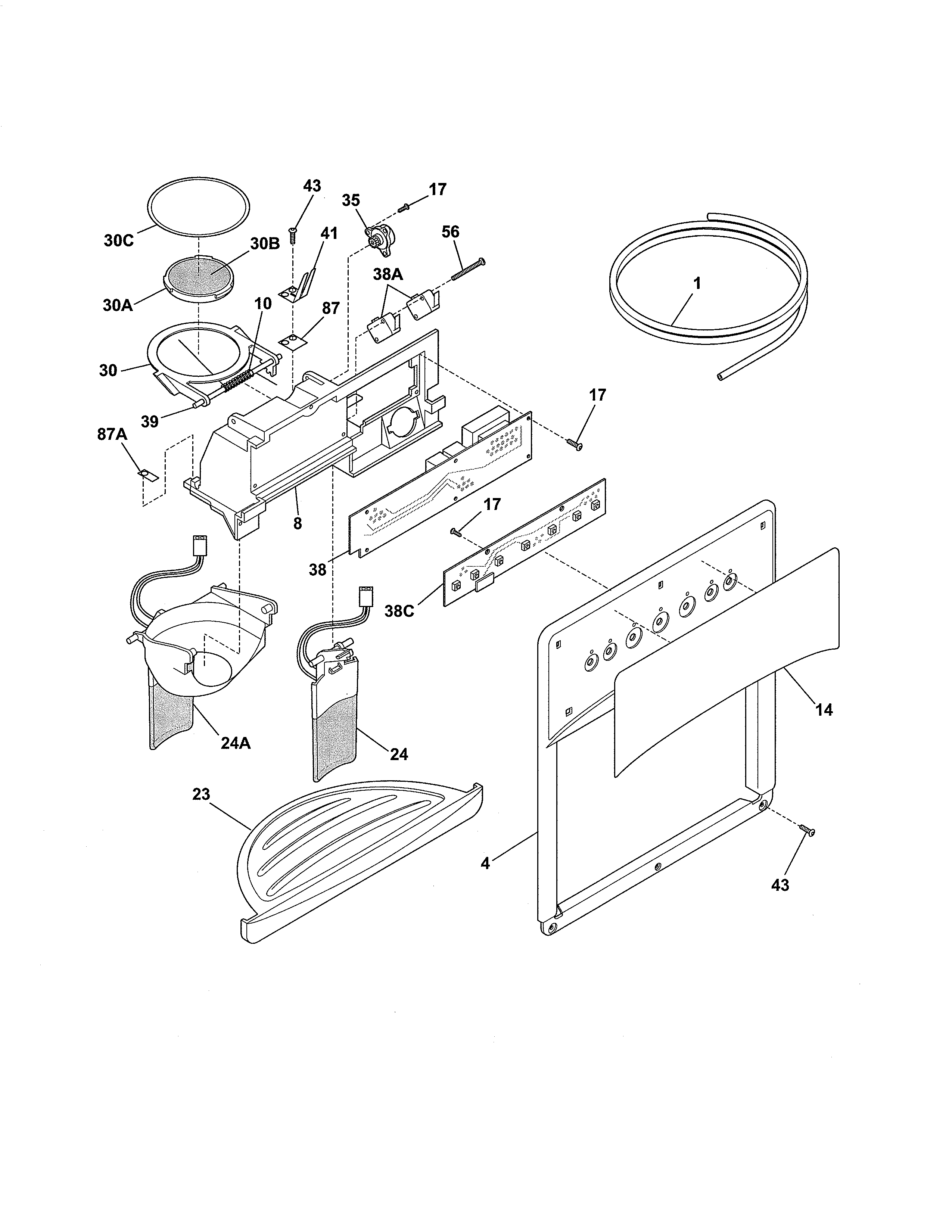 Kenmore 25354664408 ice & water dispenser diagram