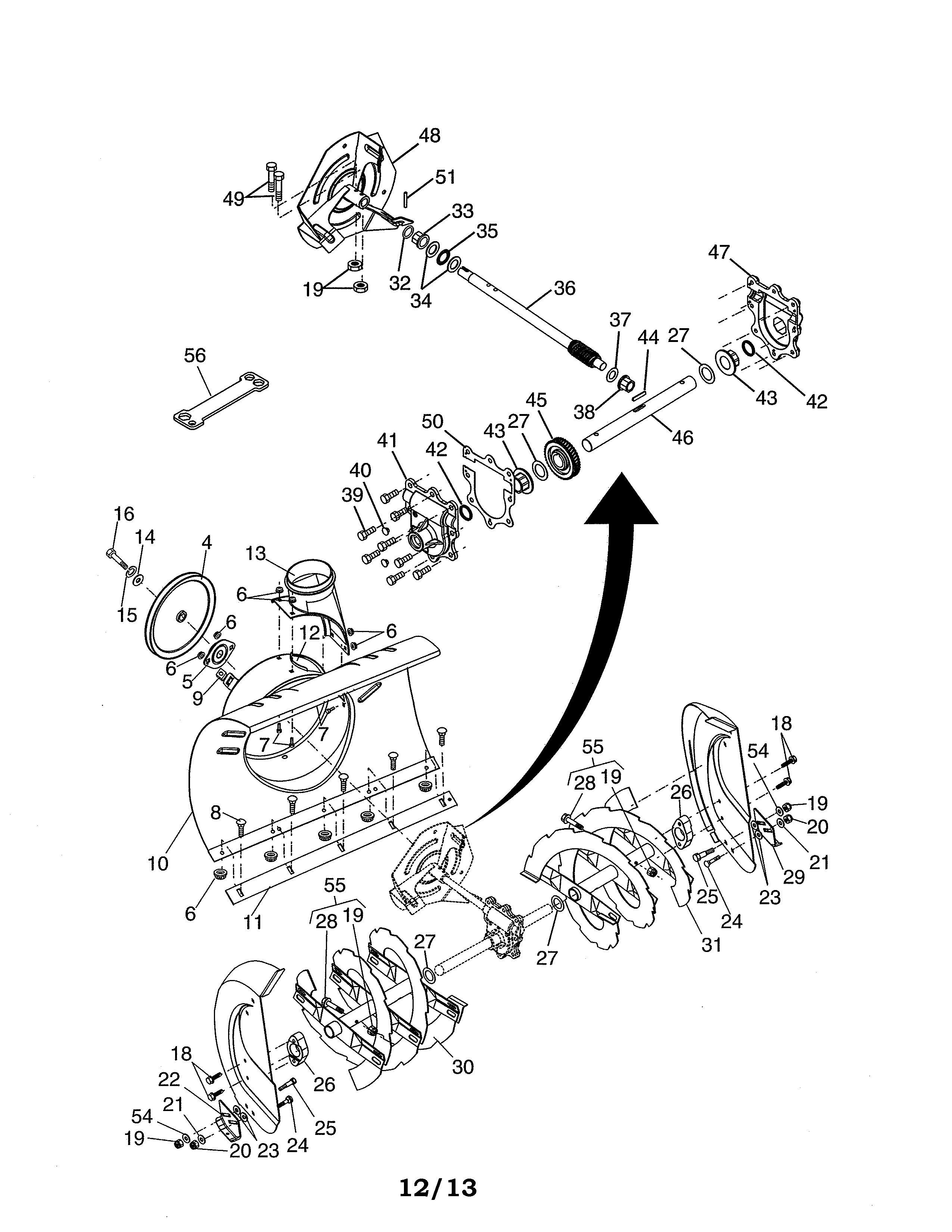 Poulan 96197000400 auger & housing/impeller diagram