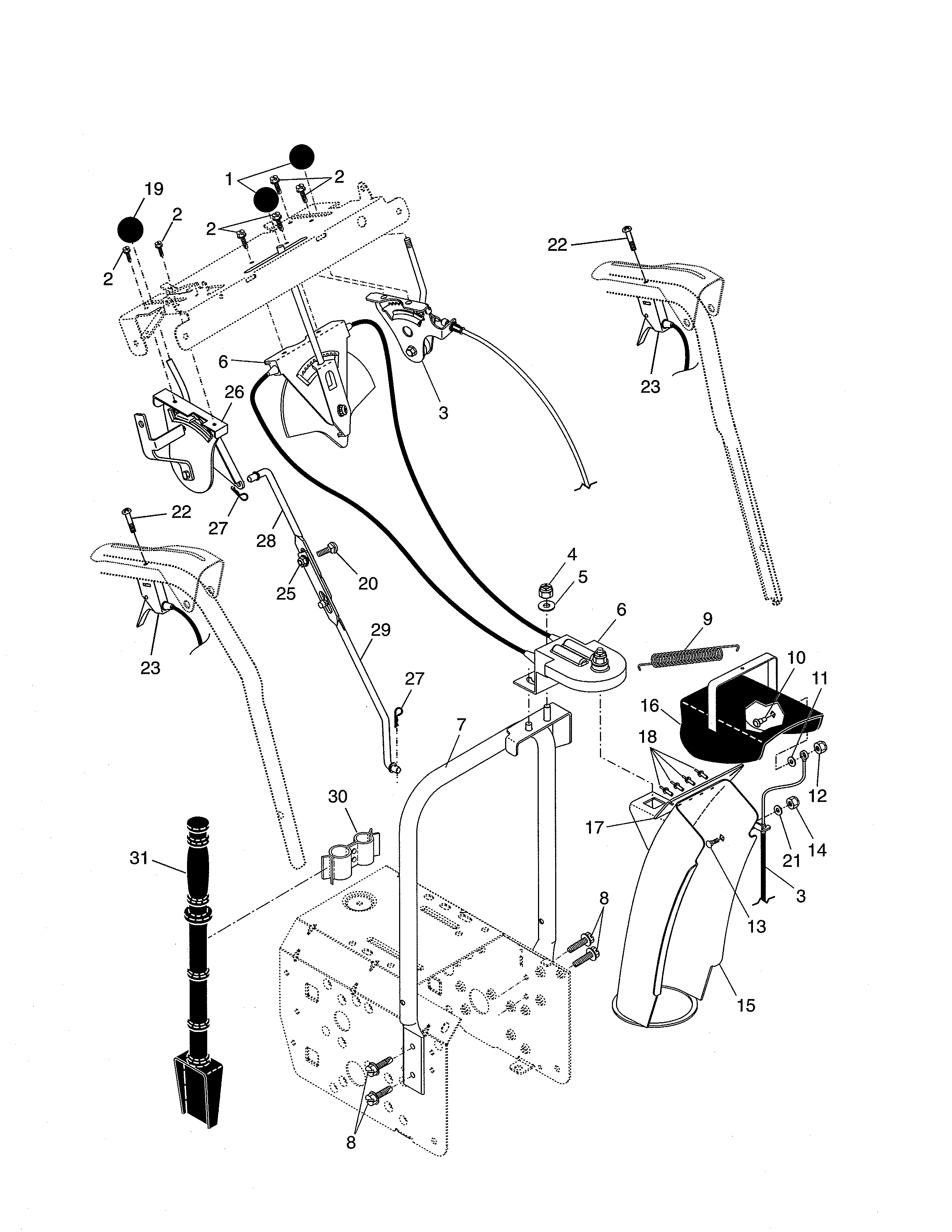 Poulan 96197000400 control panel/discharge chute diagram