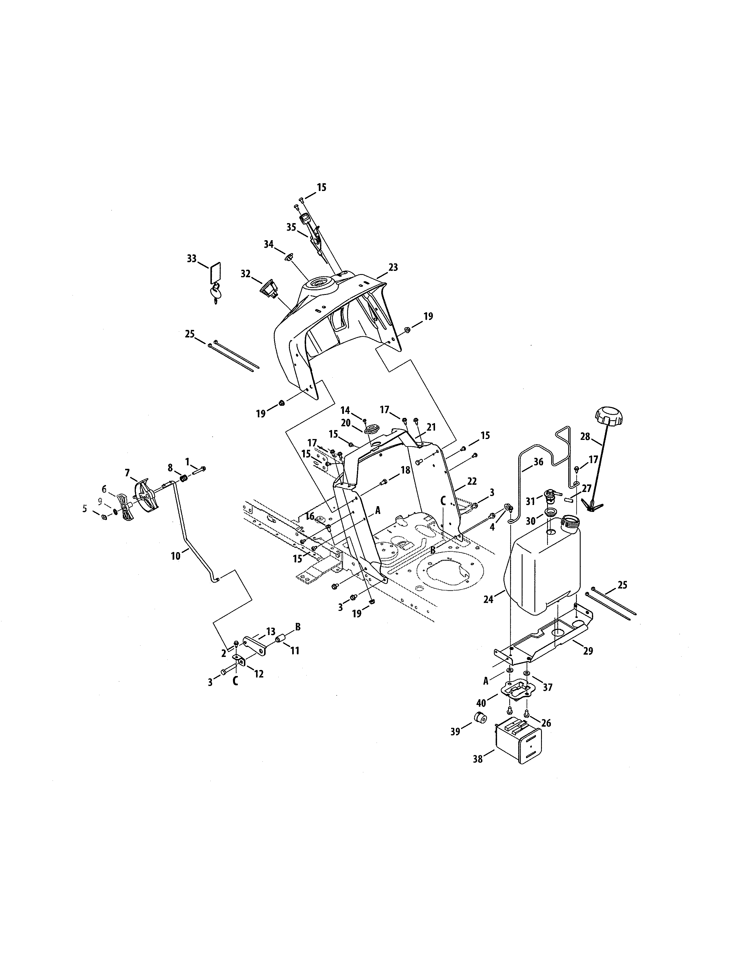 Craftsman 247203750 upper dash panel/fuel tank diagram