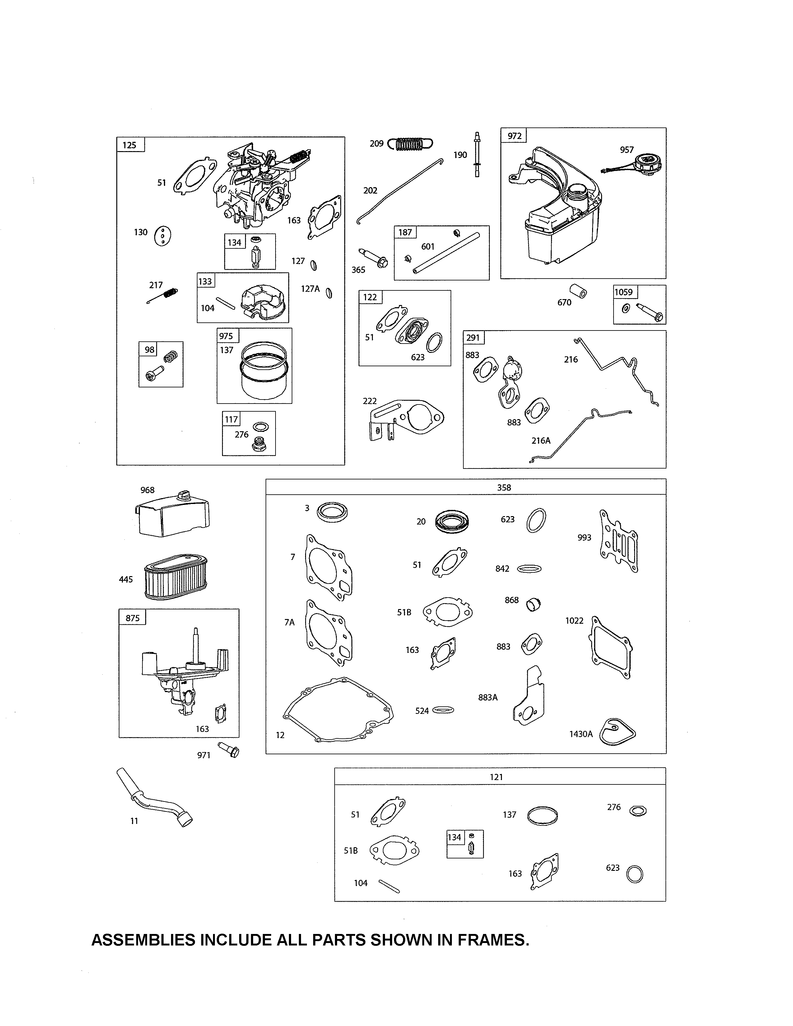 Craftsman 917375921 carburetor/fuel tank/gasket set diagram