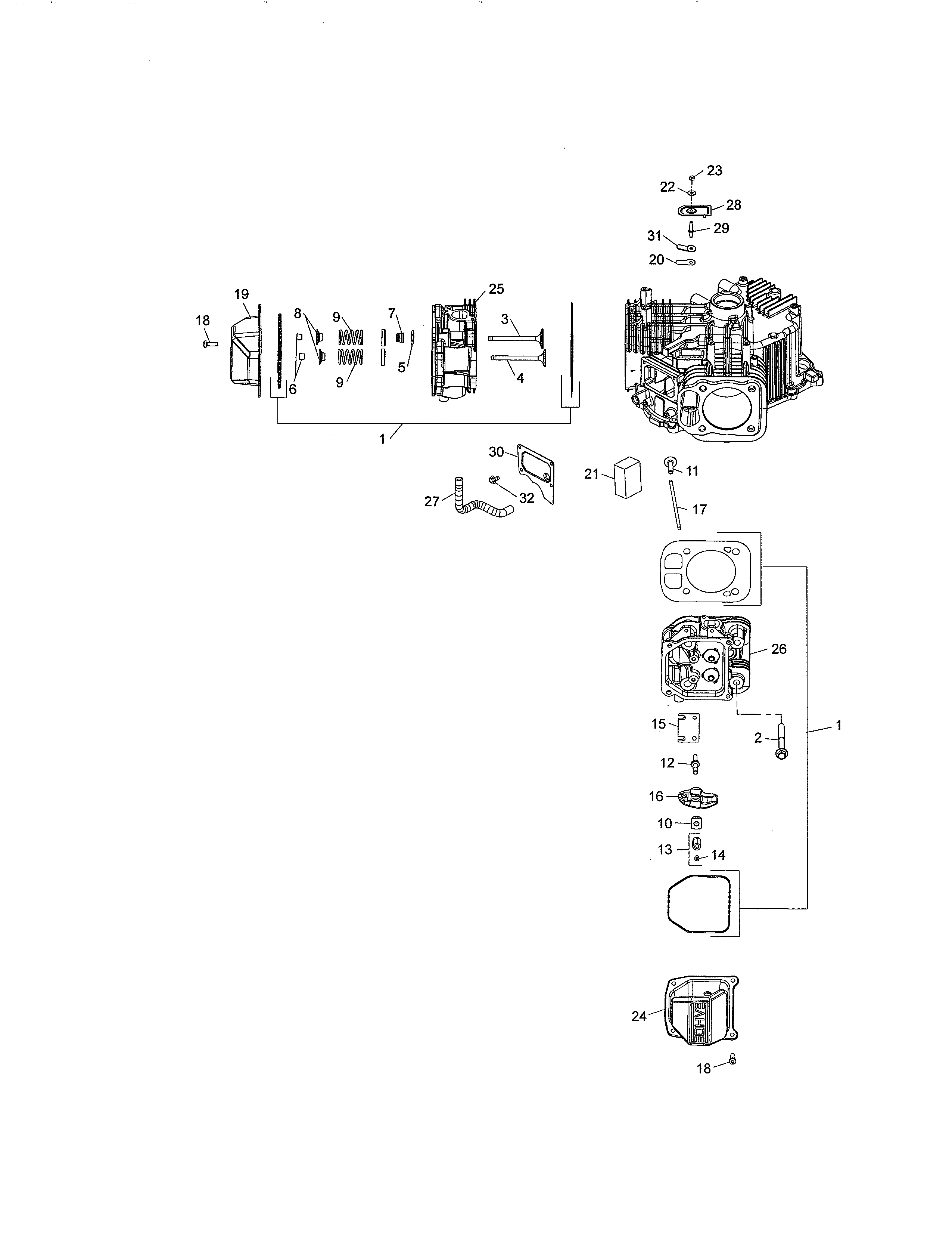 Poulan 96042019300 cylinder head diagram