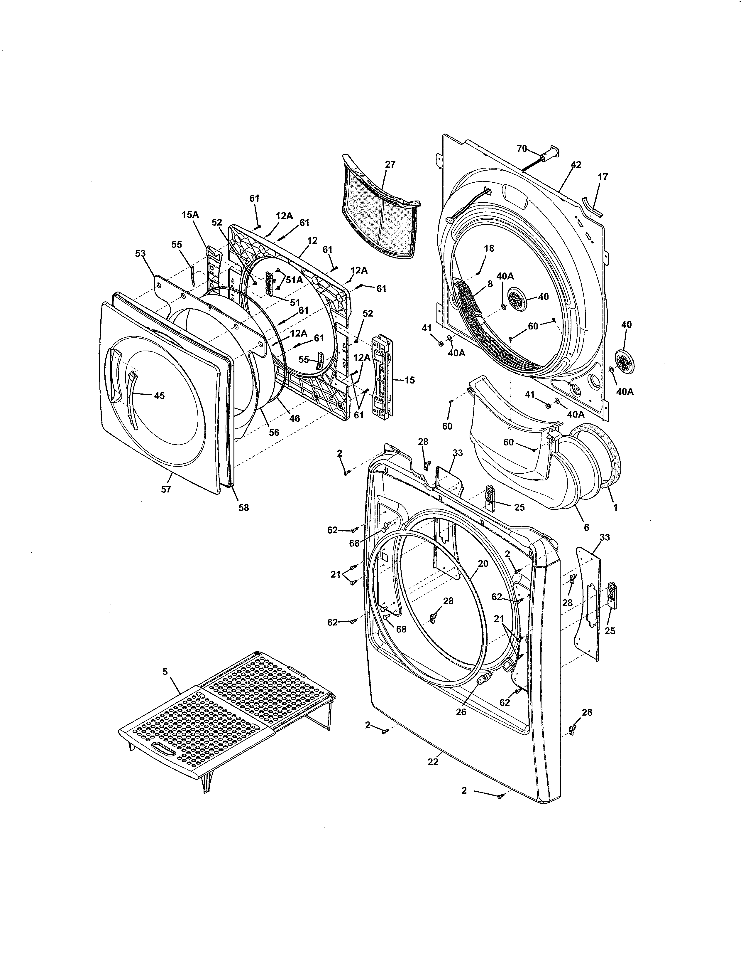 Kenmore Elite 41791100003 front panel/lint filter diagram