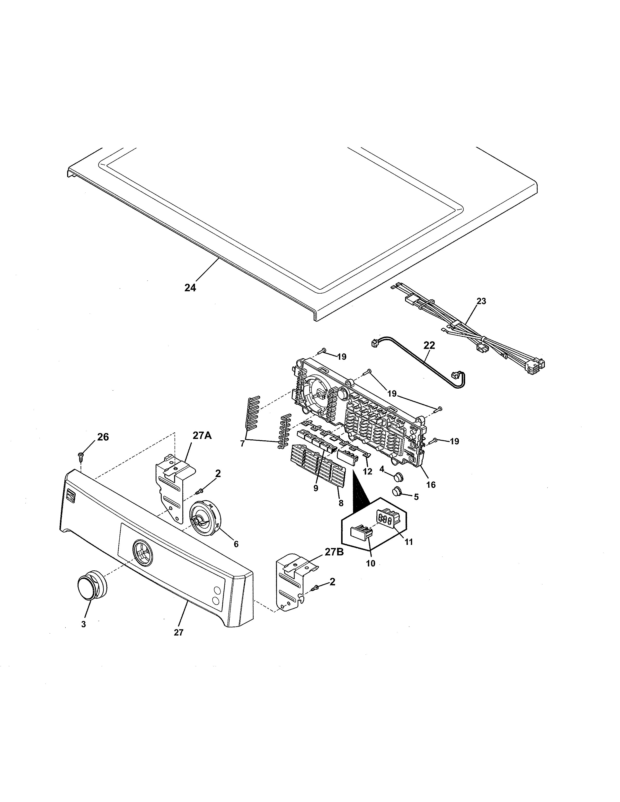Kenmore Elite 41791100003 controls/top panel diagram