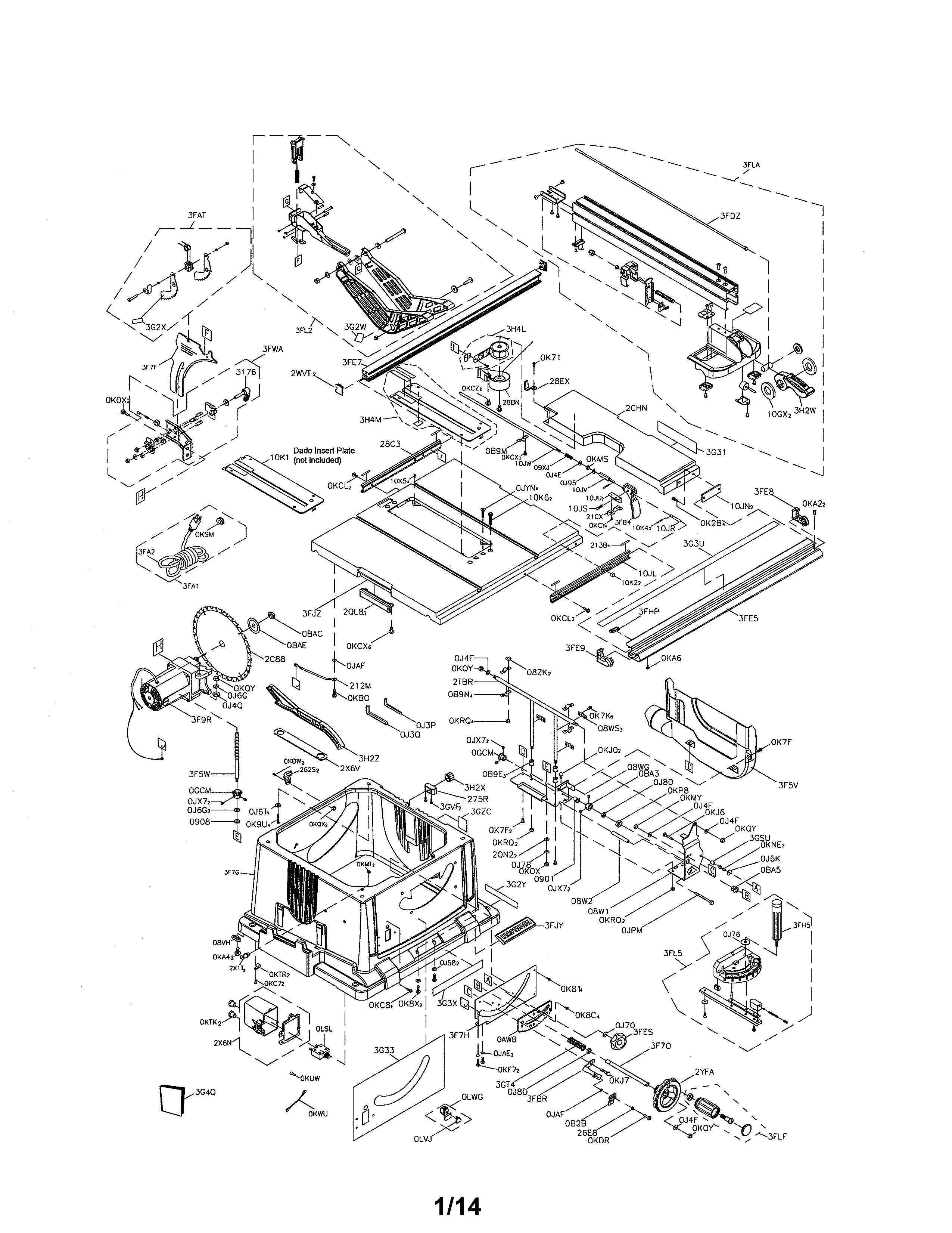 Craftsman 137415020 table saw diagram