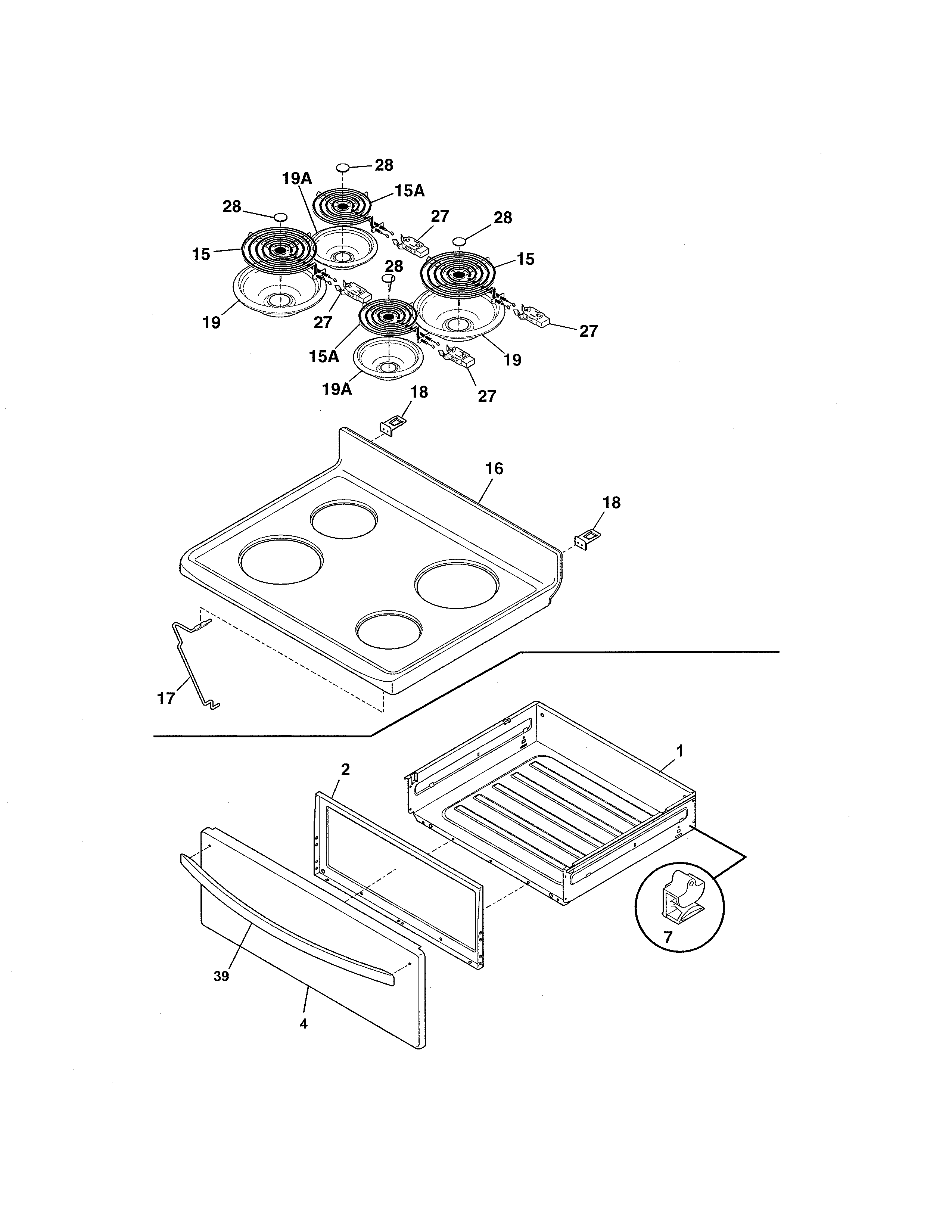 Kenmore 970598434 top/drawer diagram